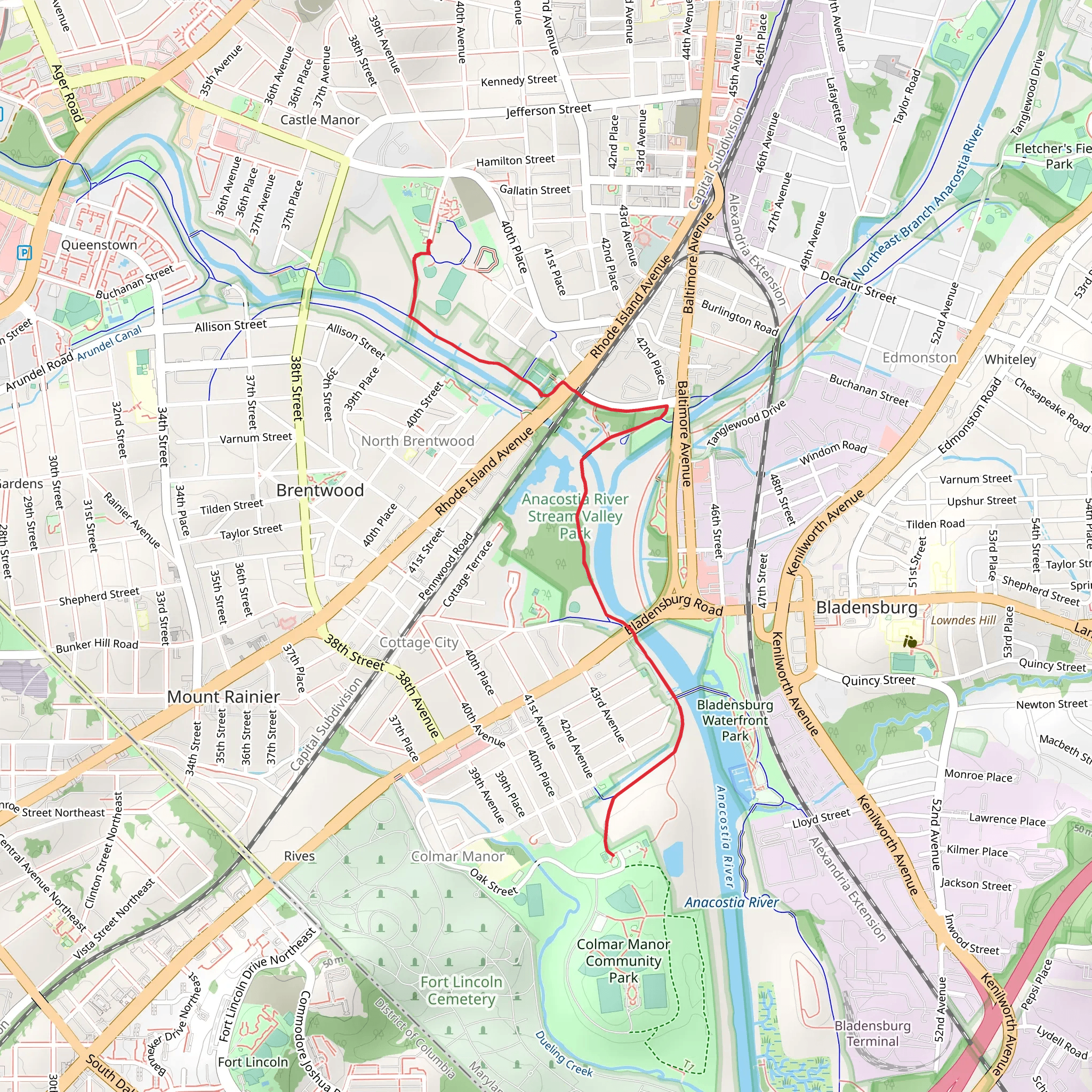 Rachel Carson Greenway Trail and Anacostia River Trail mobile static map