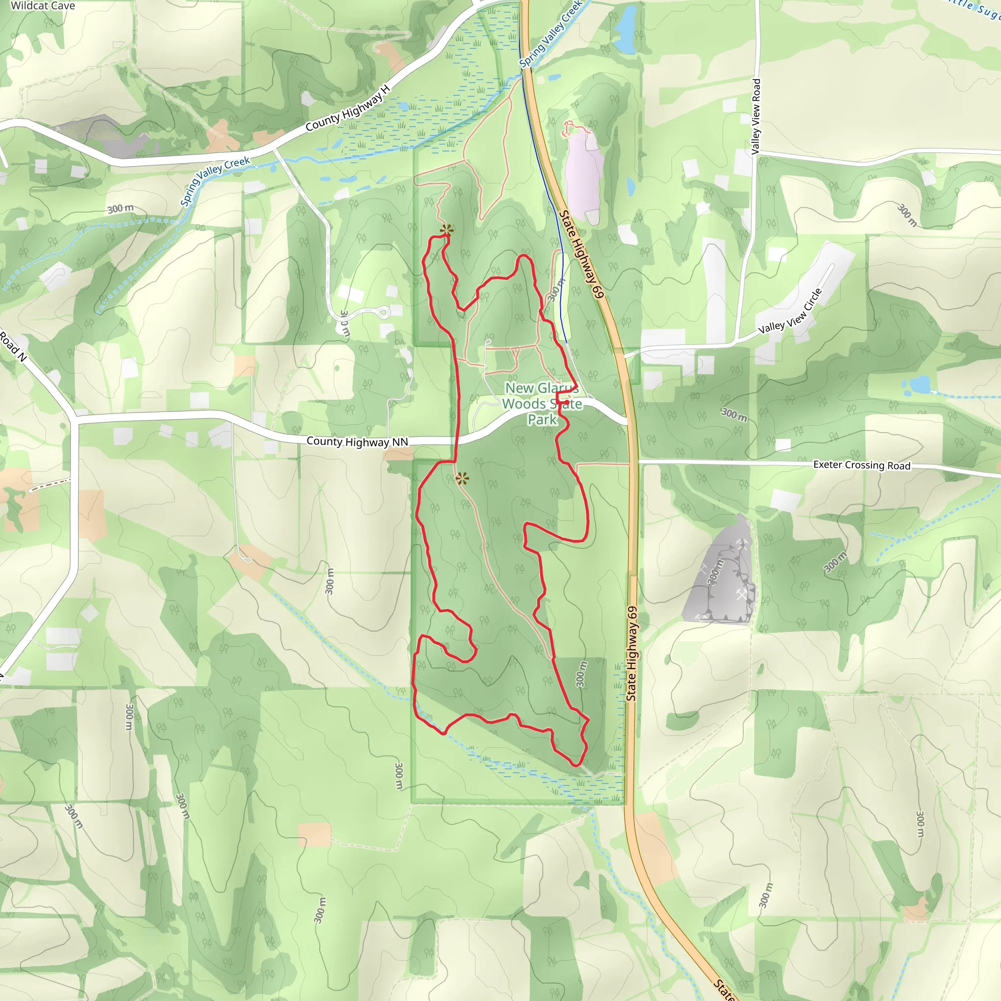 New Glarus Woods State Park Loop mobile static map