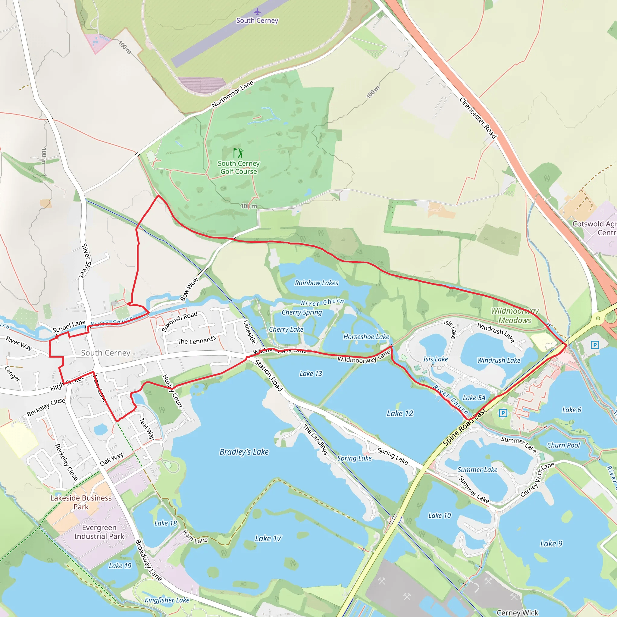 Horseshoe Lake, Windrush Lake and River Churn Loop mobile static map