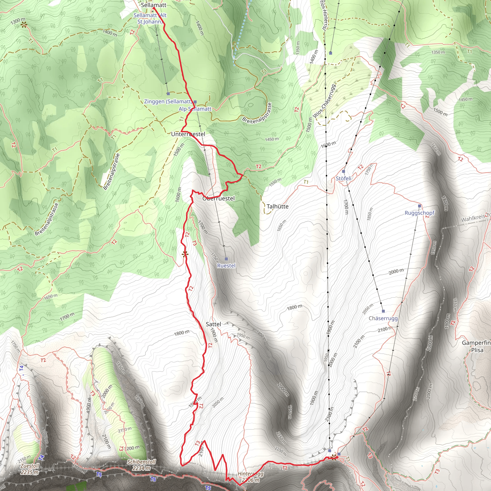 Hinterrugg and Chaserrugg from Sellamatt mobile static map