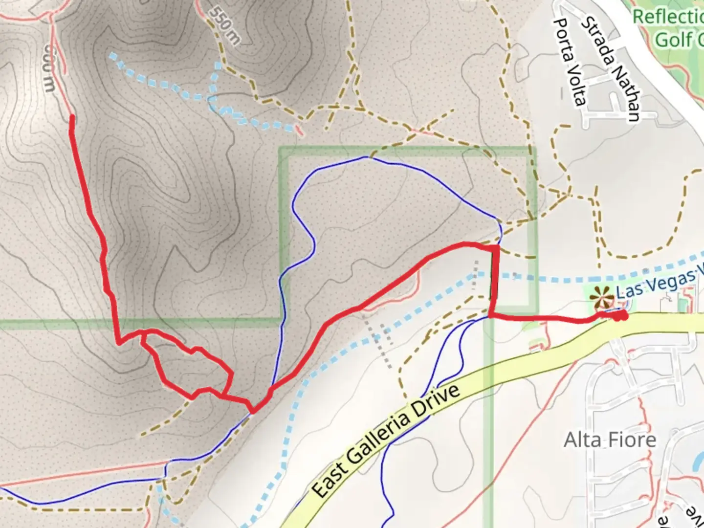 An image depicting the trail Las Vegas Wash and Red Bluff Walk and its surrounding area.
