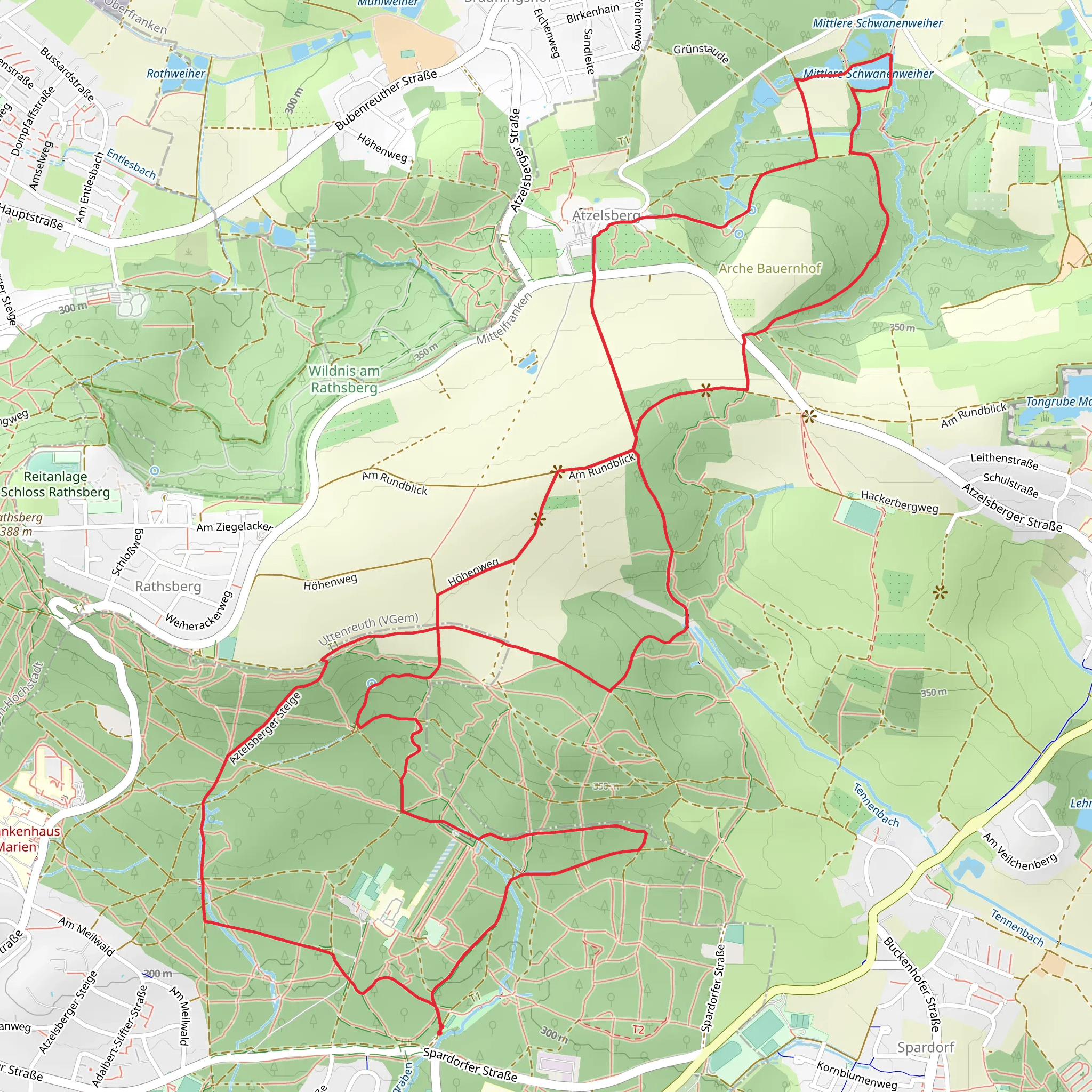 Mittlere Schwanenweiher via DAK Eidert and Berg -Talpfad mobile static map