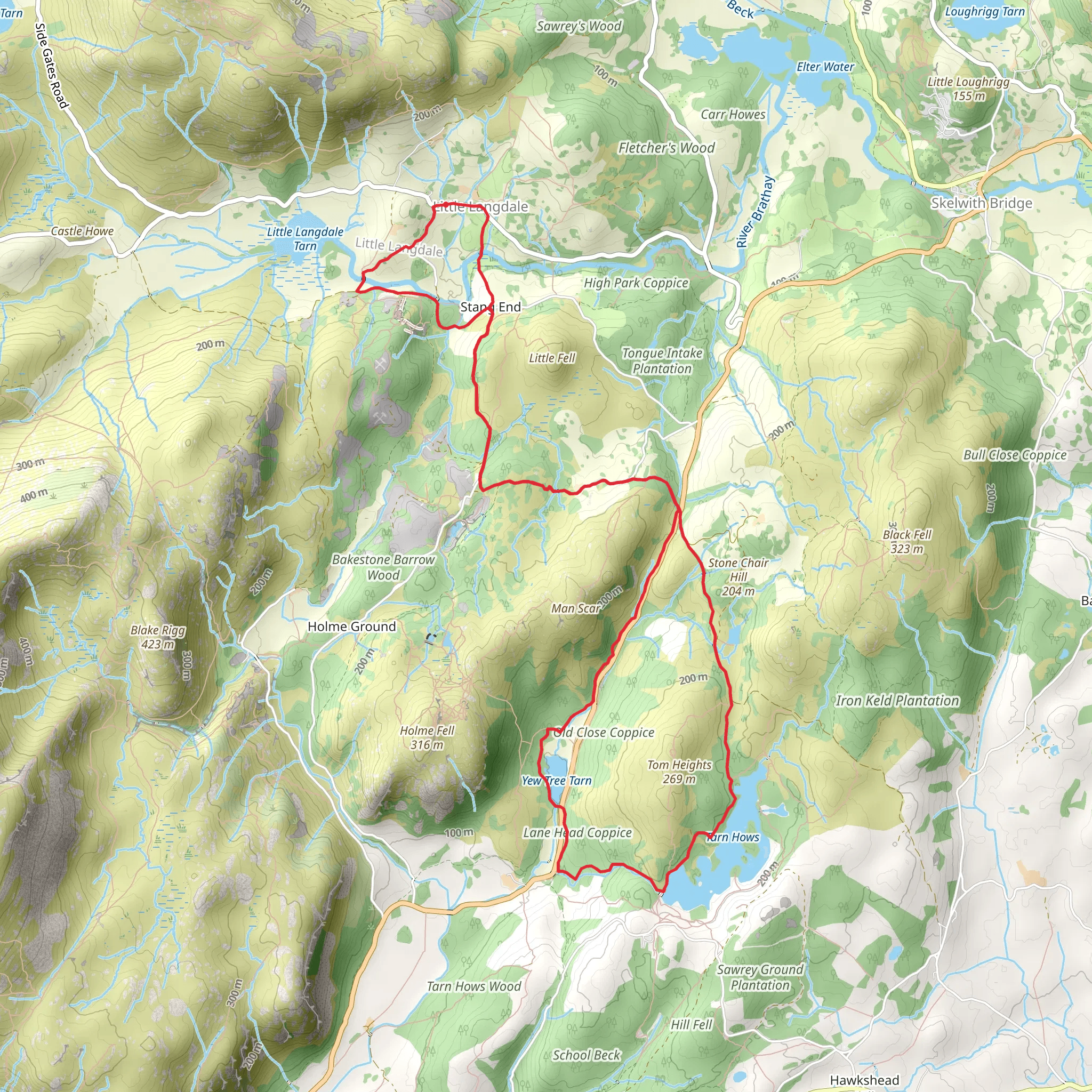 Tarn Hows and Yew Tree Tarn via Cumbria Way mobile static map
