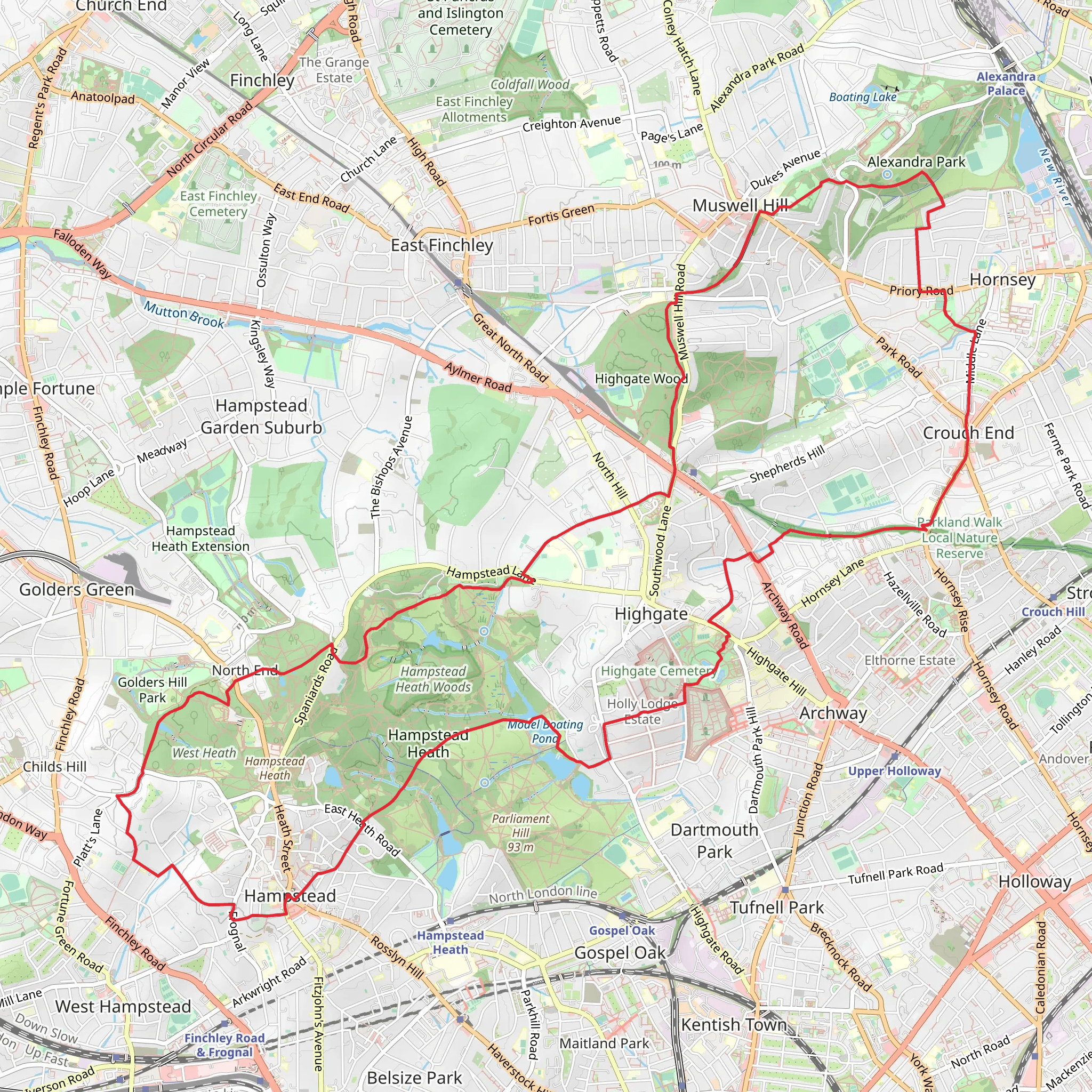 Sandy Heath, Priory Park and Park Walk Local Nature Reserve Loop mobile static map