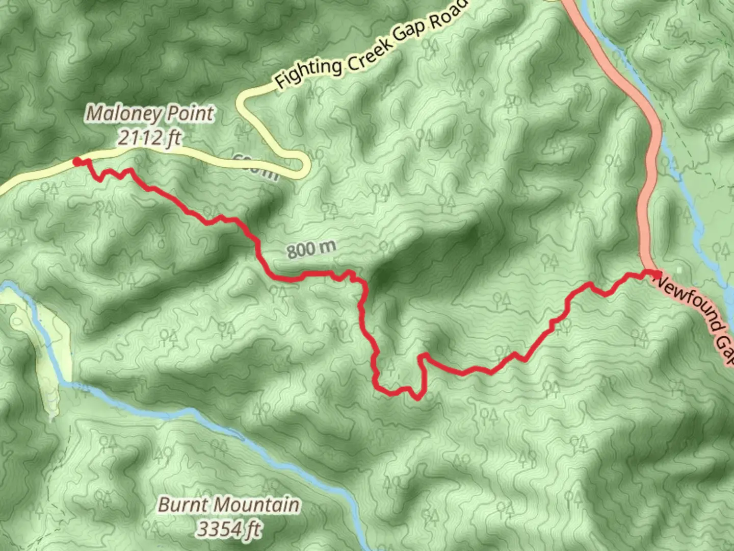 An image depicting the trail Huskey Gap Trail and Sugarland Mountain Trail and its surrounding area.