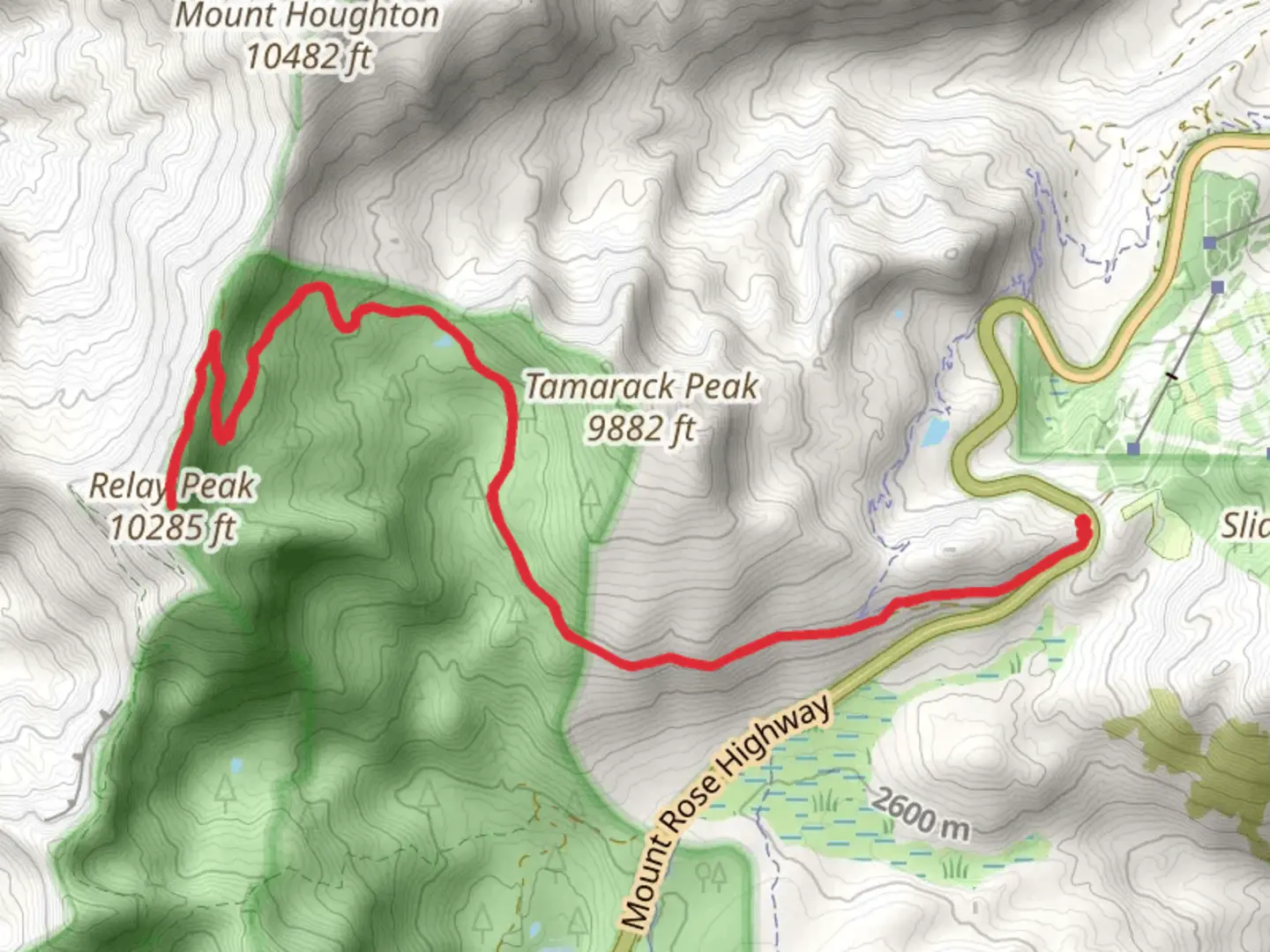 An image depicting the trail Relay Peak and its surrounding area.