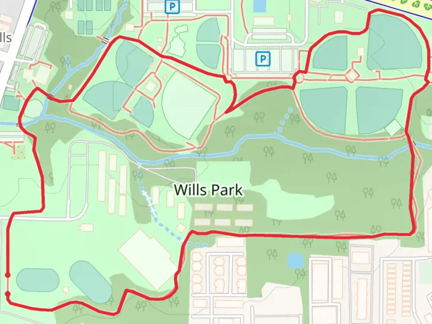 An image depicting the trail Wills Park Loop and its surrounding area.