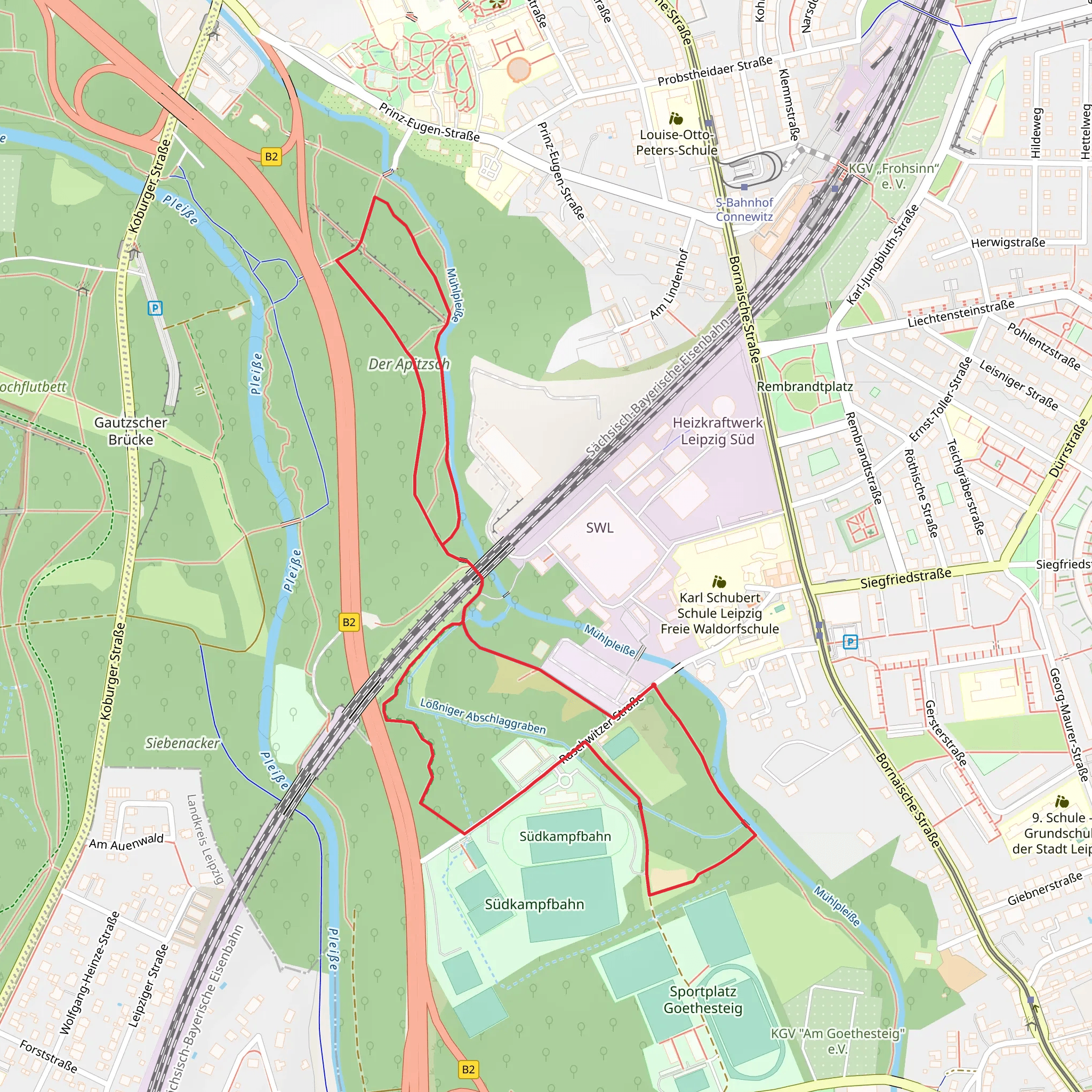 Südkampfbahn and Der Apitzsch Loop mobile static map