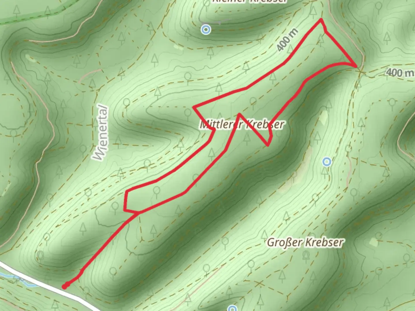 An image depicting the trail Mittlerer Krebser Loop and its surrounding area.