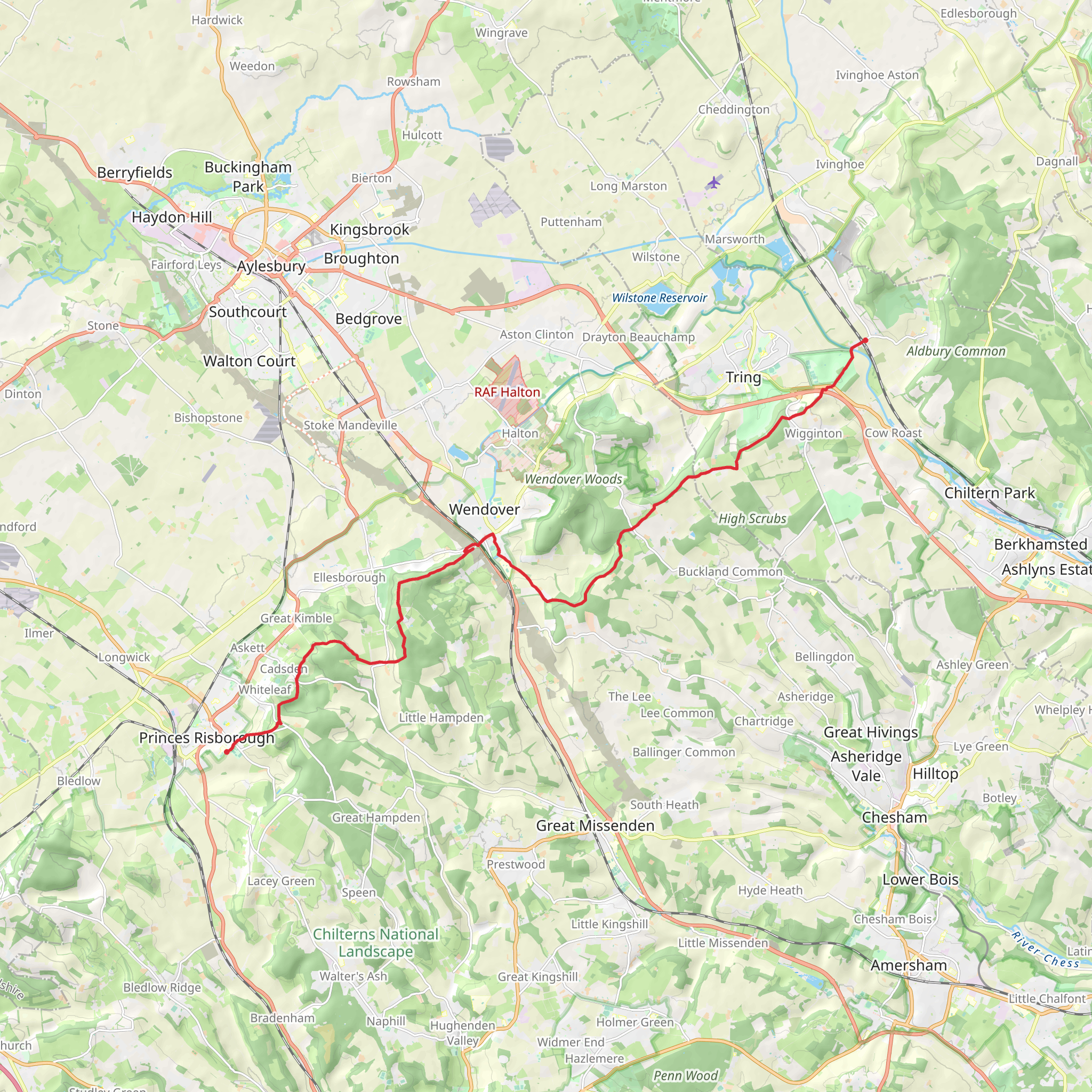 Princes Risborough to Tring Walk mobile static map
