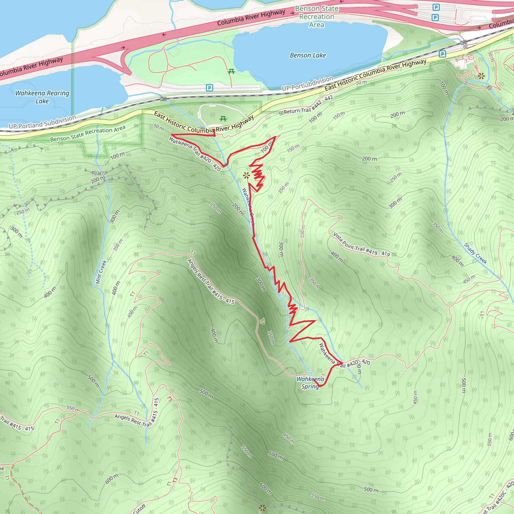 Wahkeena Trail Out and Back mobile static map