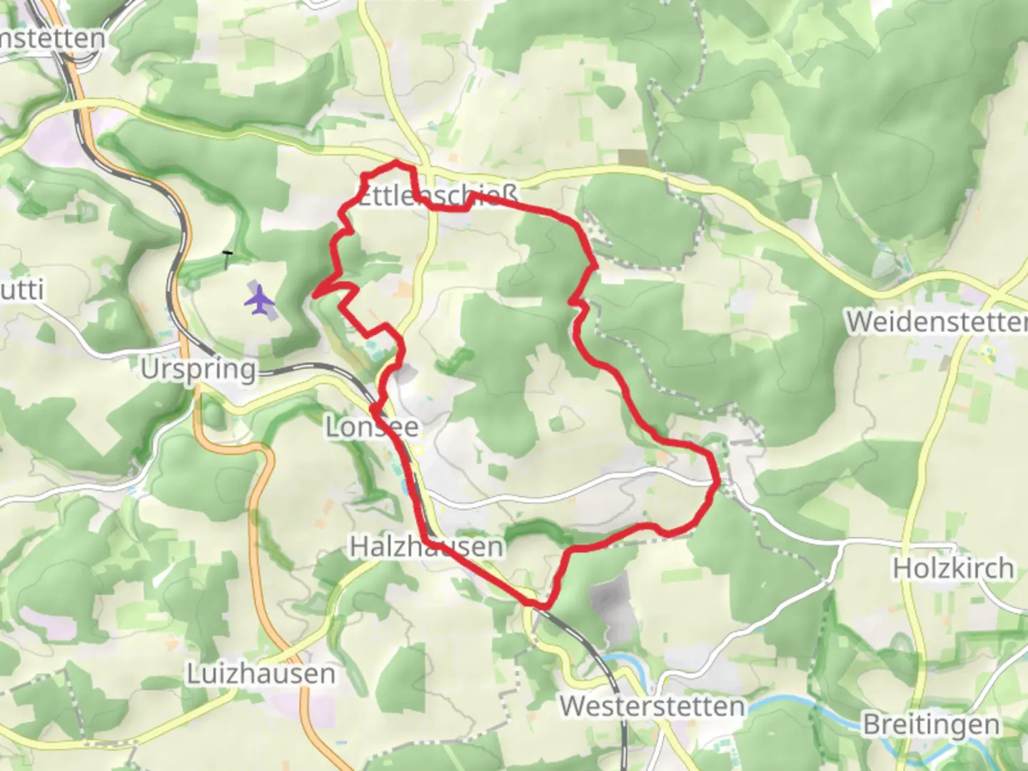 An image depicting the trail Lonsee and Sinabronn Loop and its surrounding area.