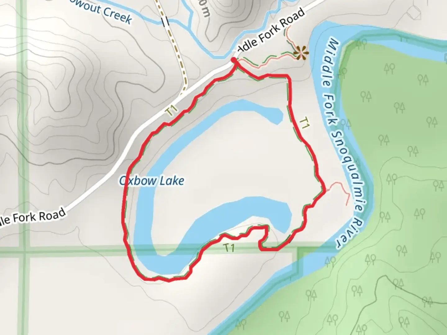 An image depicting the trail Oxbow Lake Loop Trail and its surrounding area.