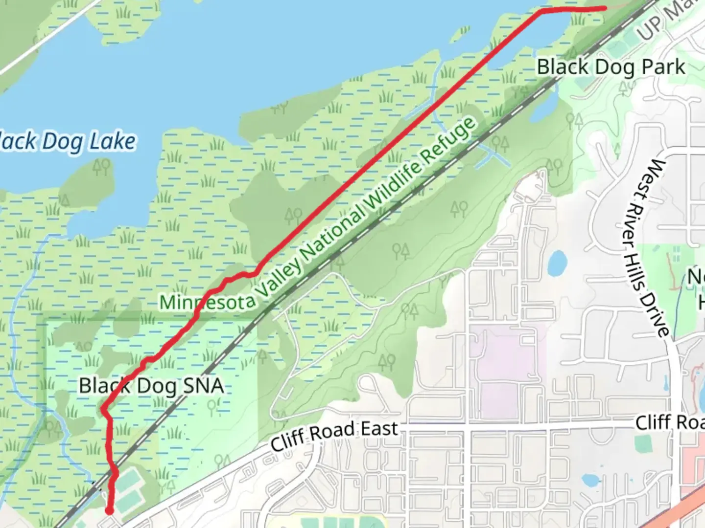 An image depicting the trail Black Dog SNA and its surrounding area.