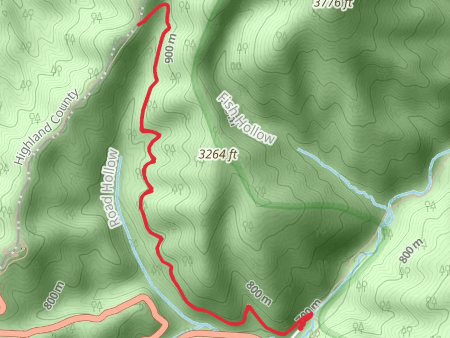 An image depicting the trail Road Hollow Trail and its surrounding area.