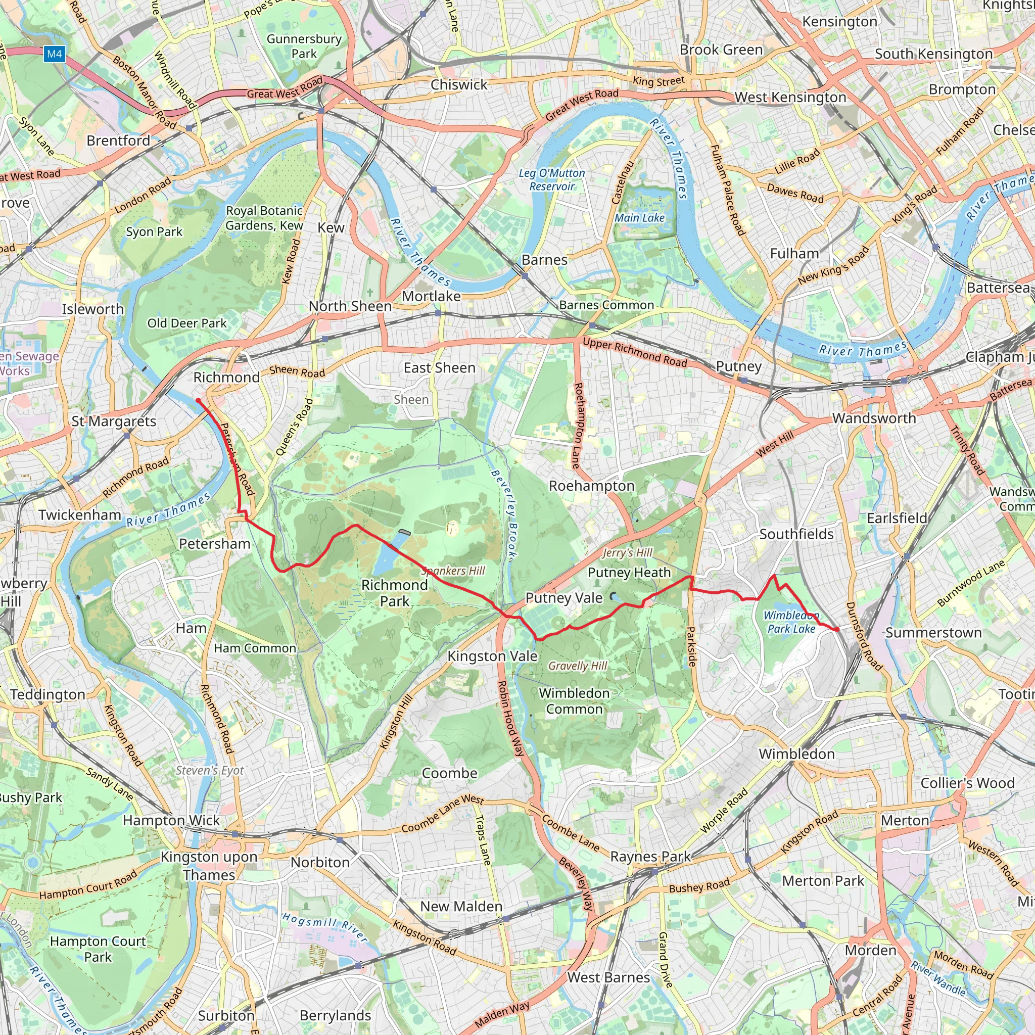 Wimbledon Park to Richmond Walk mobile static map