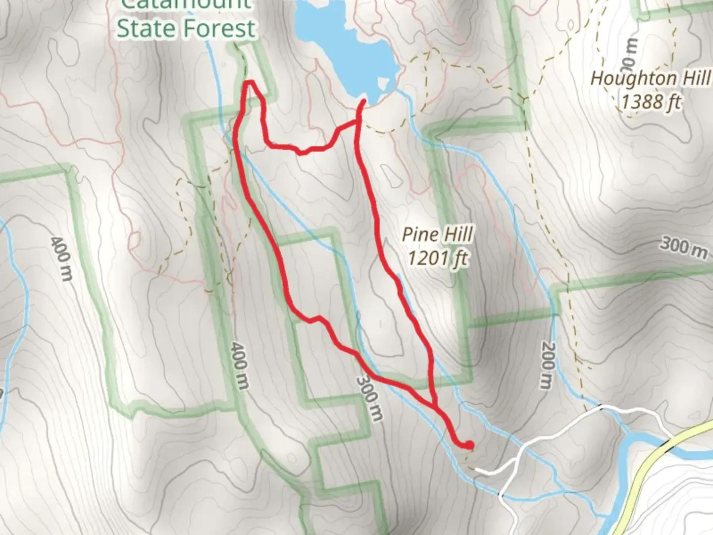 An image depicting the trail McLeod Pond via Pine Hill and its surrounding area.