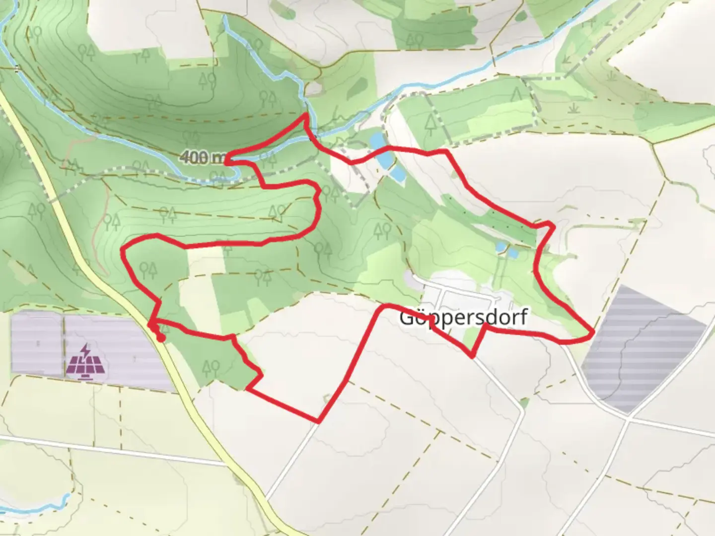 An image depicting the trail Göppersdorf Loop via Pleinfeld and its surrounding area.