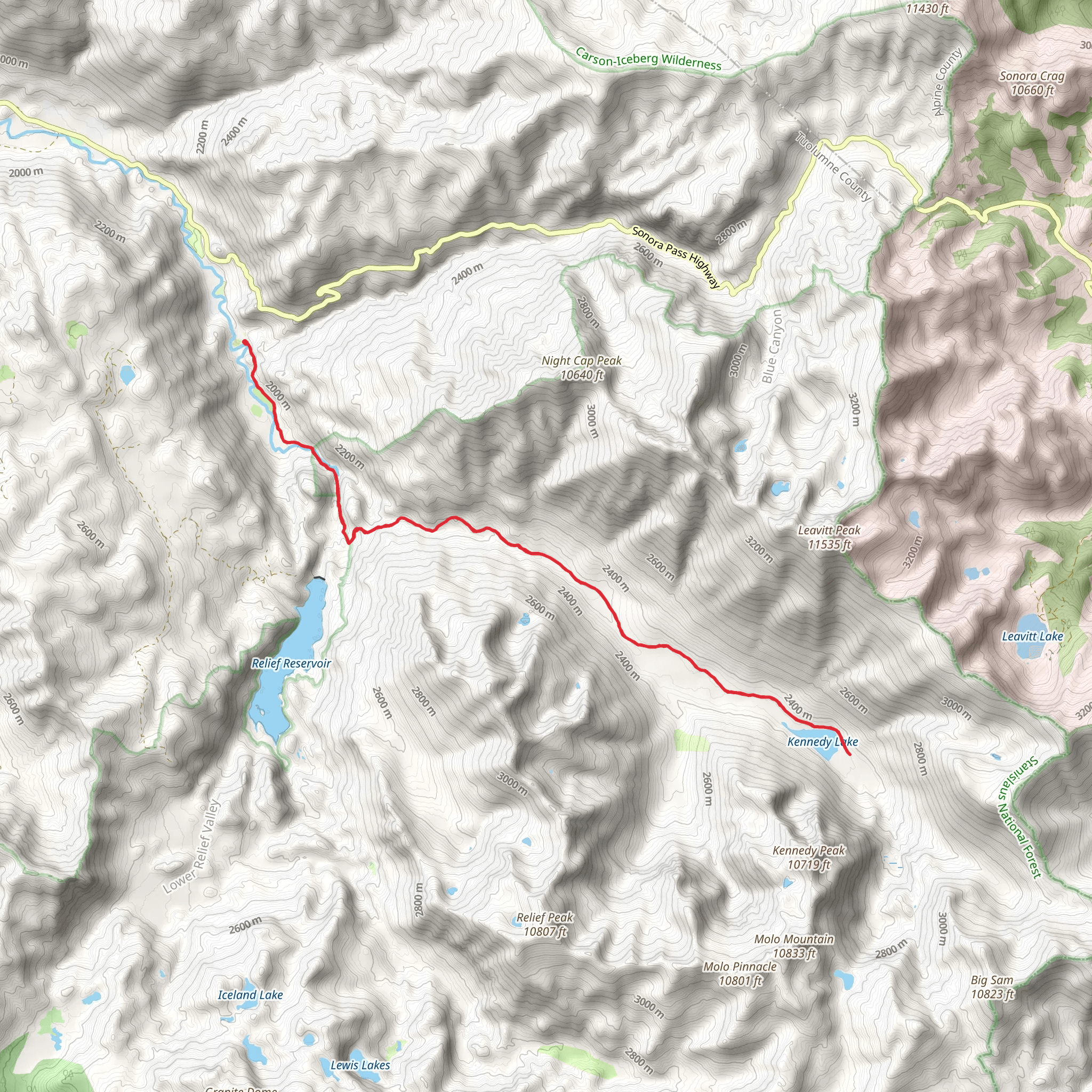 Kennedy Lake via Relief Reservoir Trail mobile static map