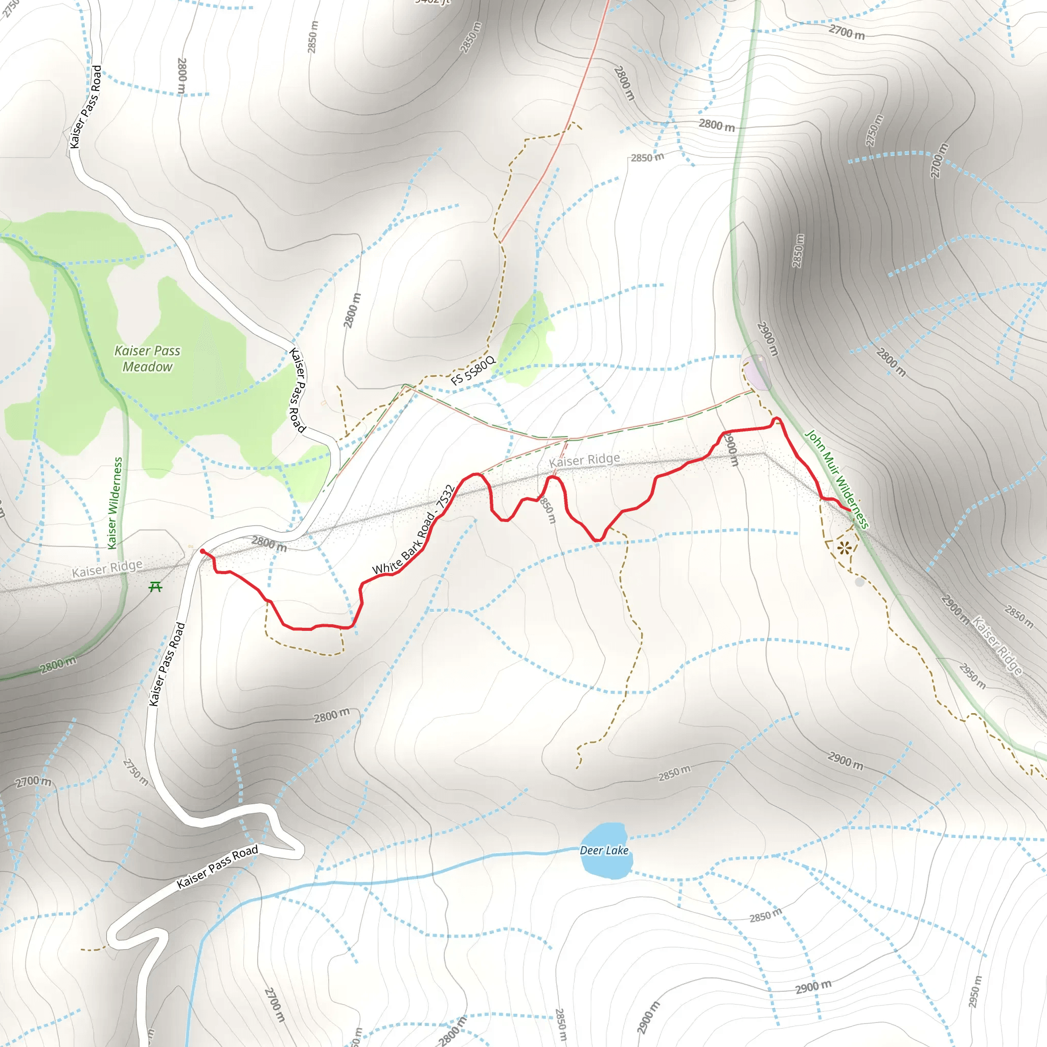 Kaiser Pass and White Bark Vista Trail mobile static map