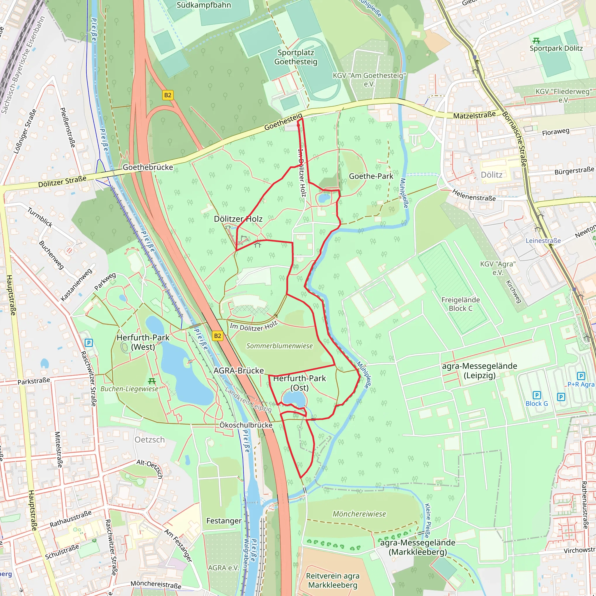 Braunkohlewald, Kleiner Parkteich and Herfurth Park Loop mobile static map