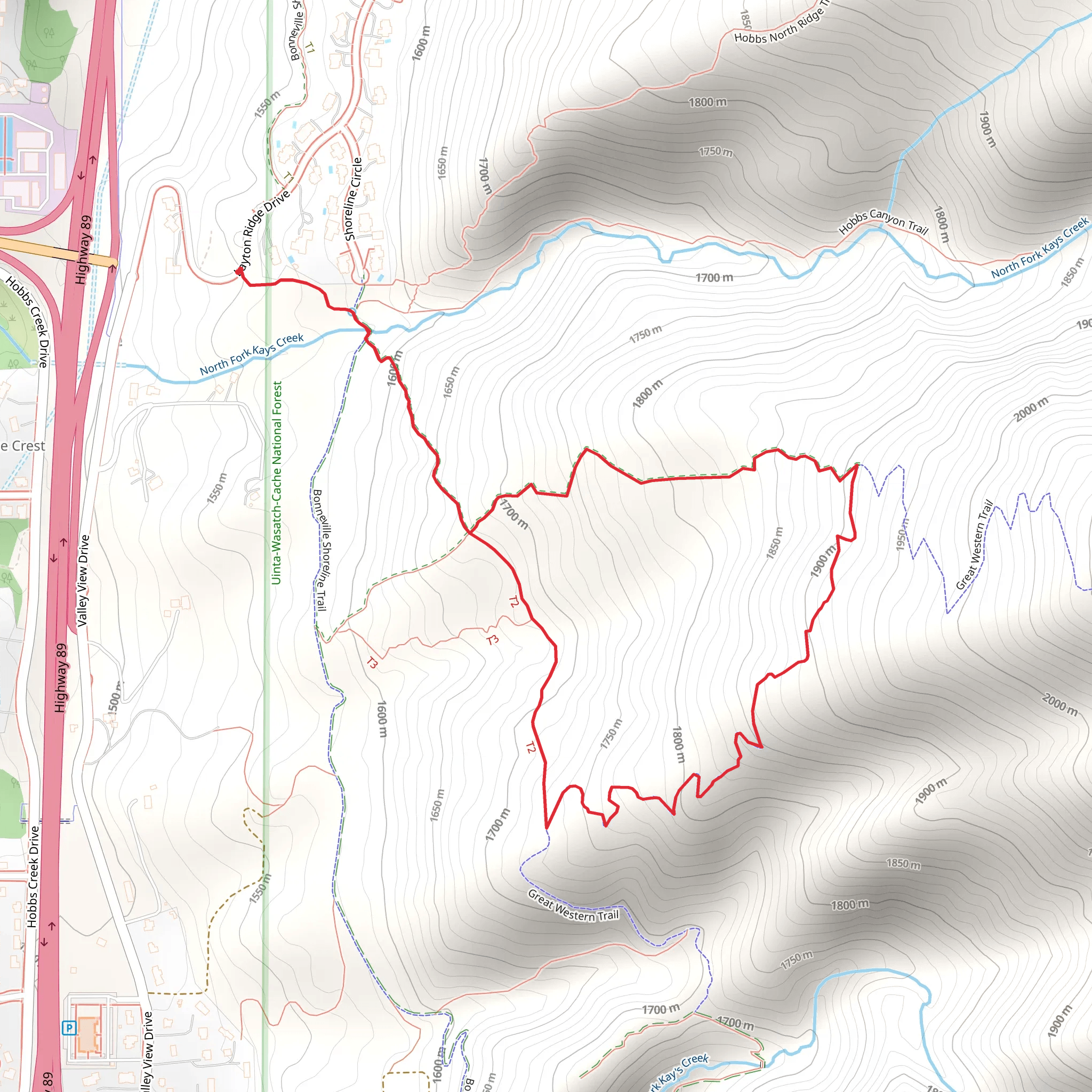 Hobbs Canyon Access Trail and Great Western Trail mobile static map