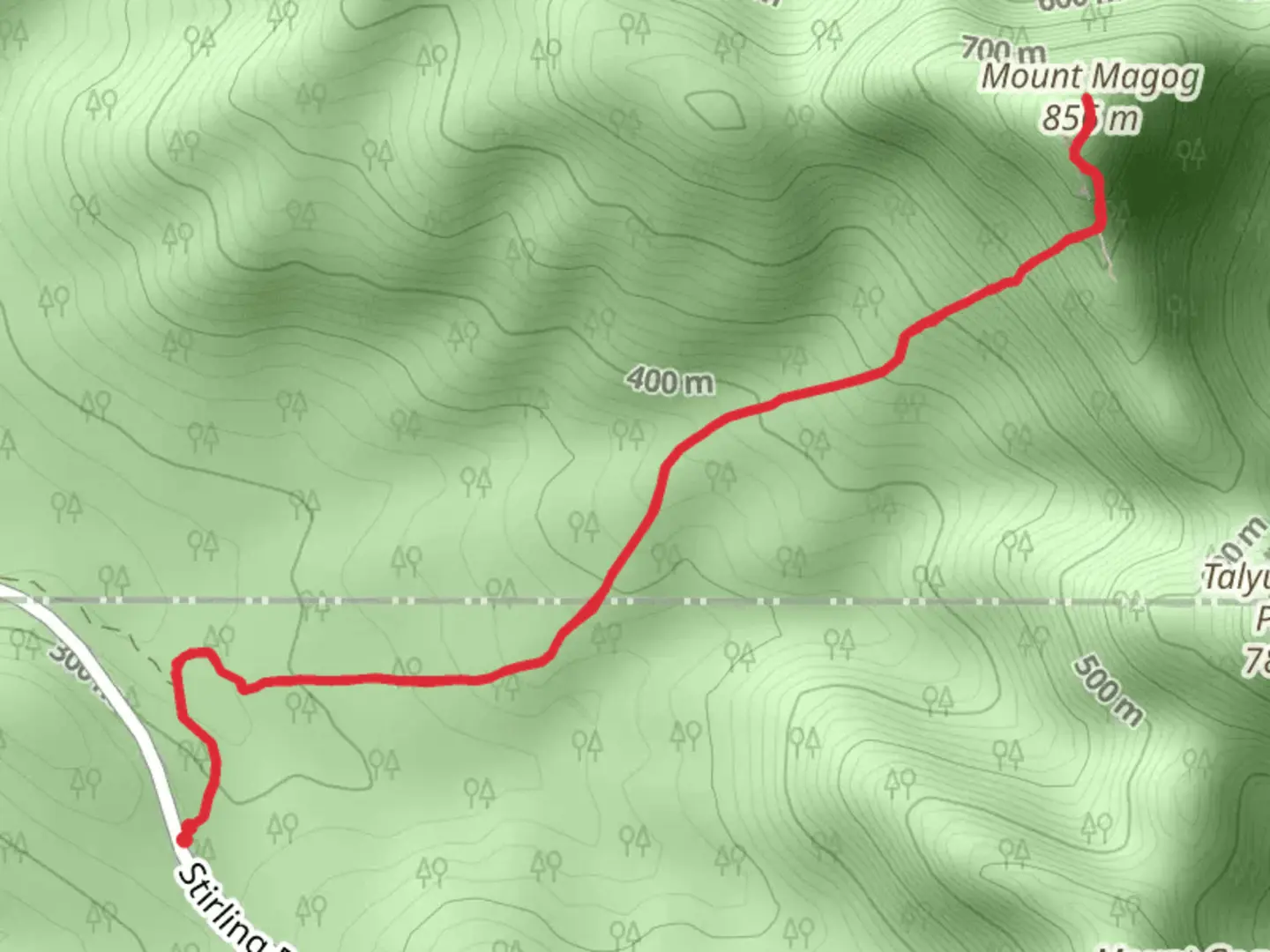 An image depicting the trail Mt Magog Walk and its surrounding area.
