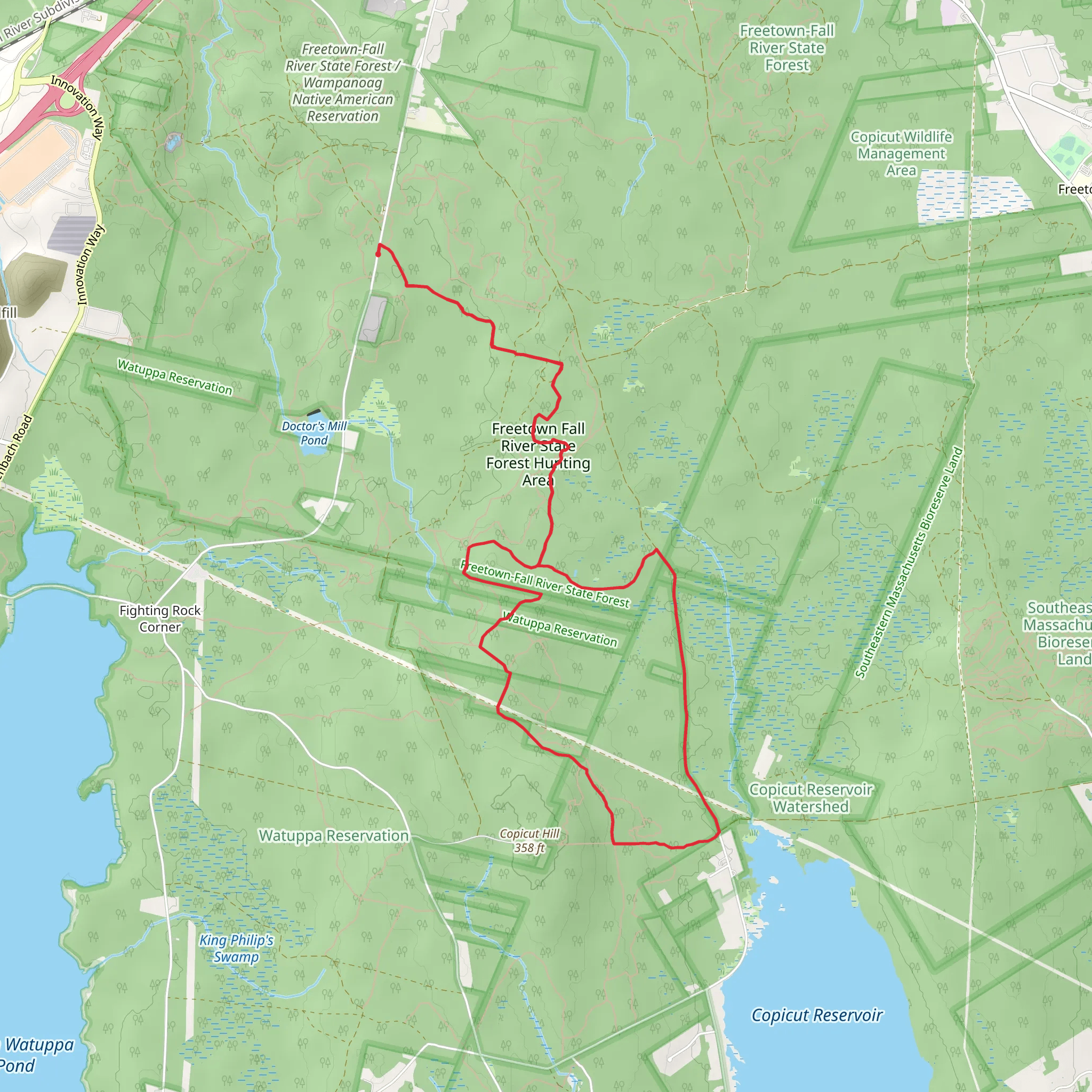 Copicut Hill in Freetown Fall River State Forest Hunting Area mobile static map
