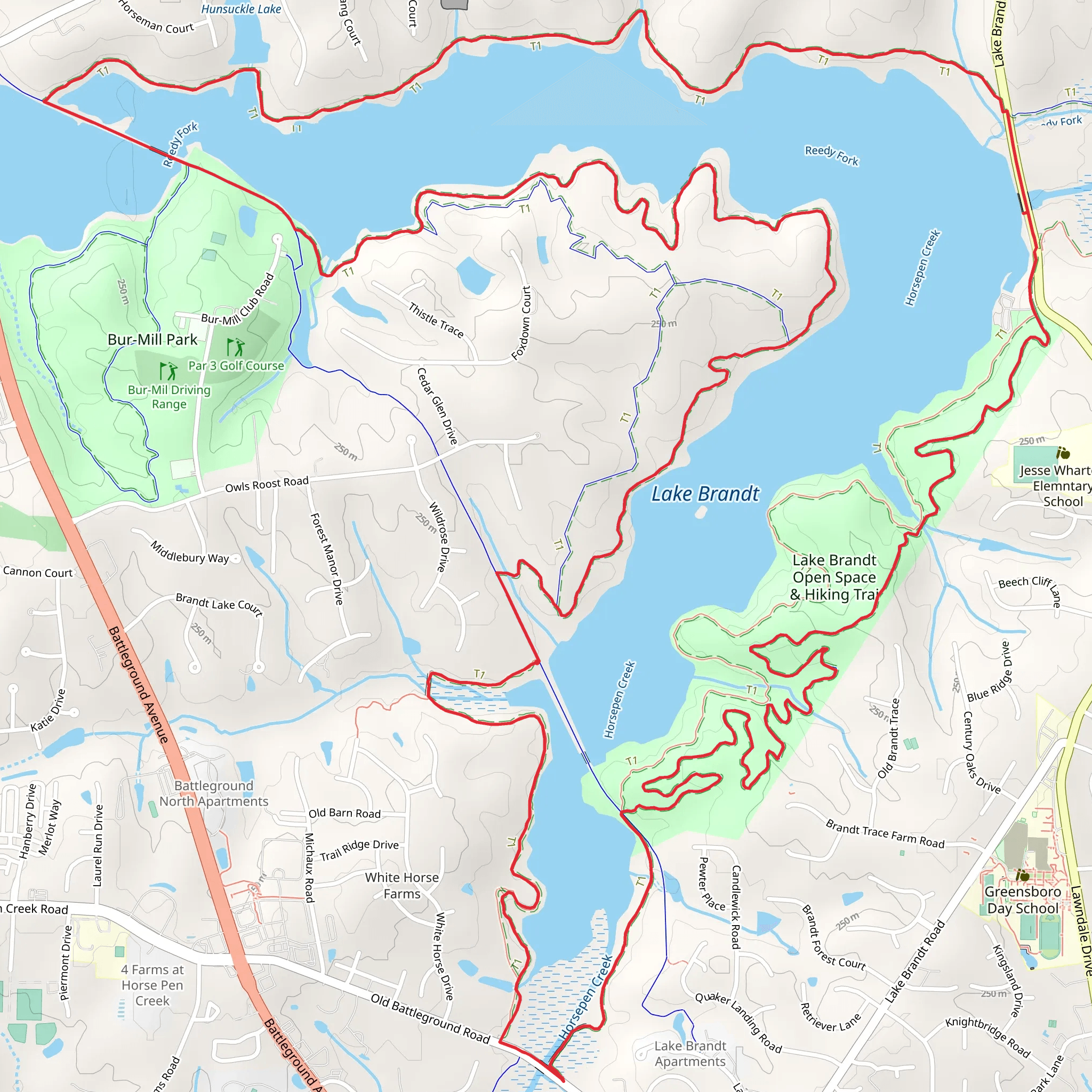 Reedy Fork and Lake Brandt Loop mobile static map