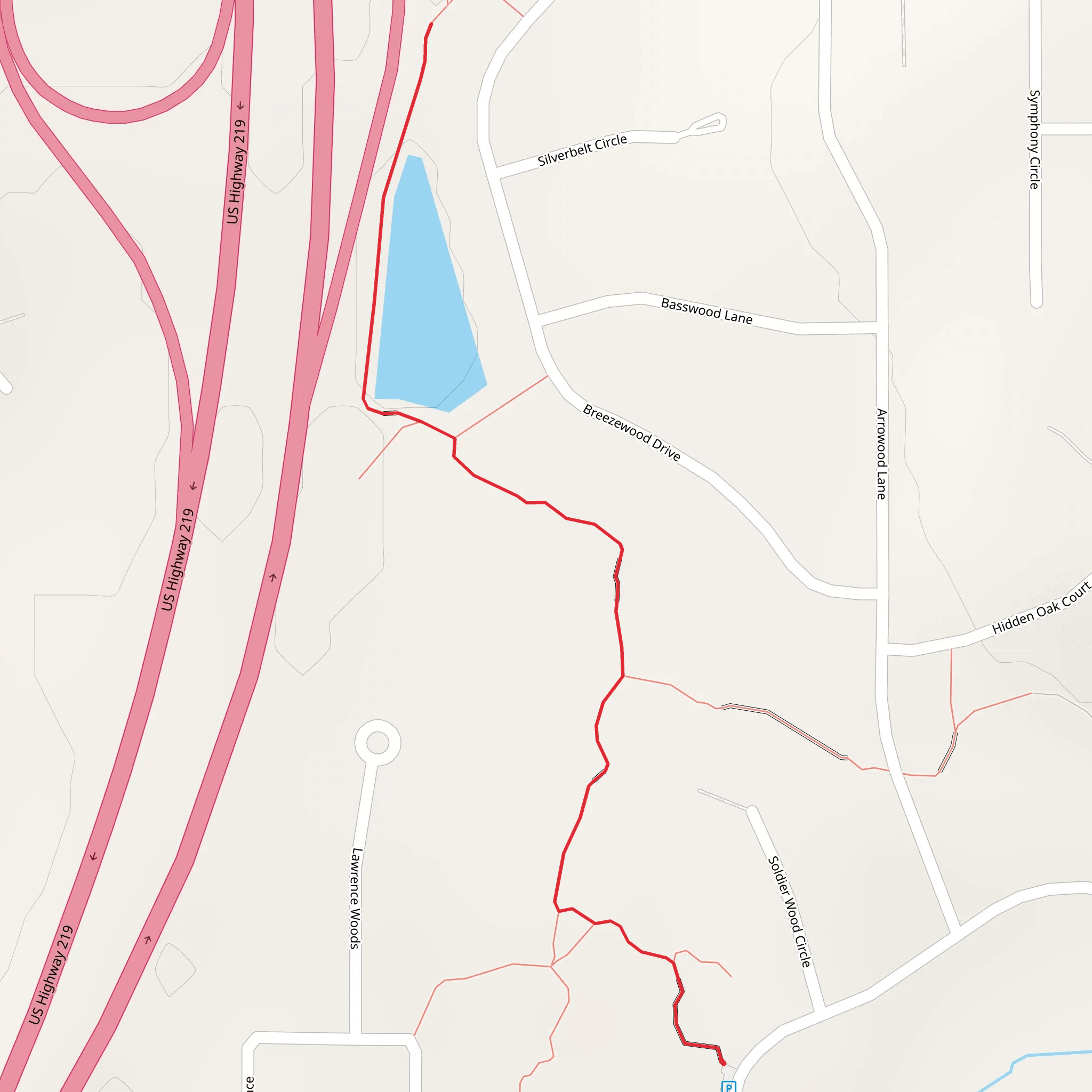 Ashwood Lane to Breezewood Drive mobile static map