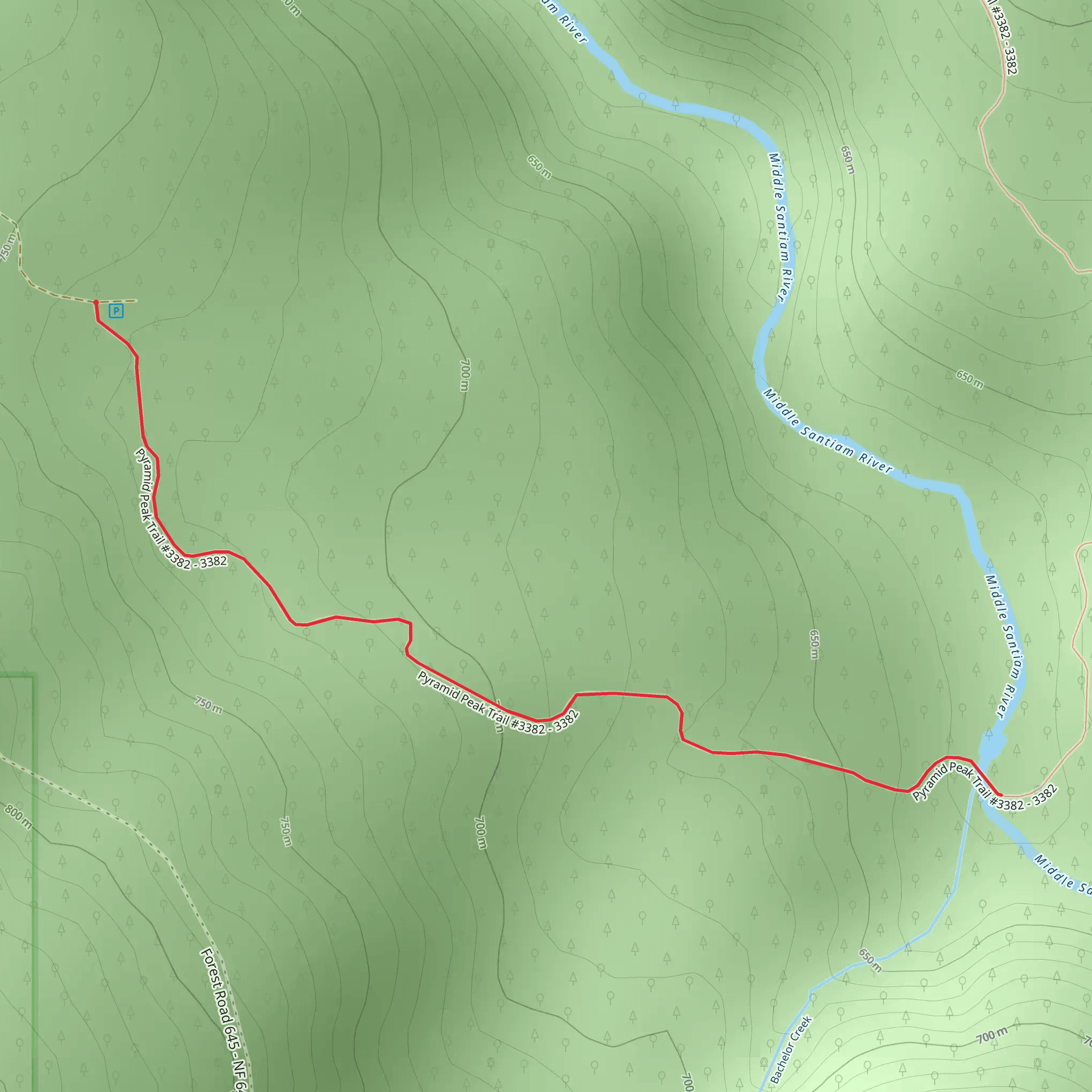 Middle Santiam River via Pyramid Peak Trail mobile static map