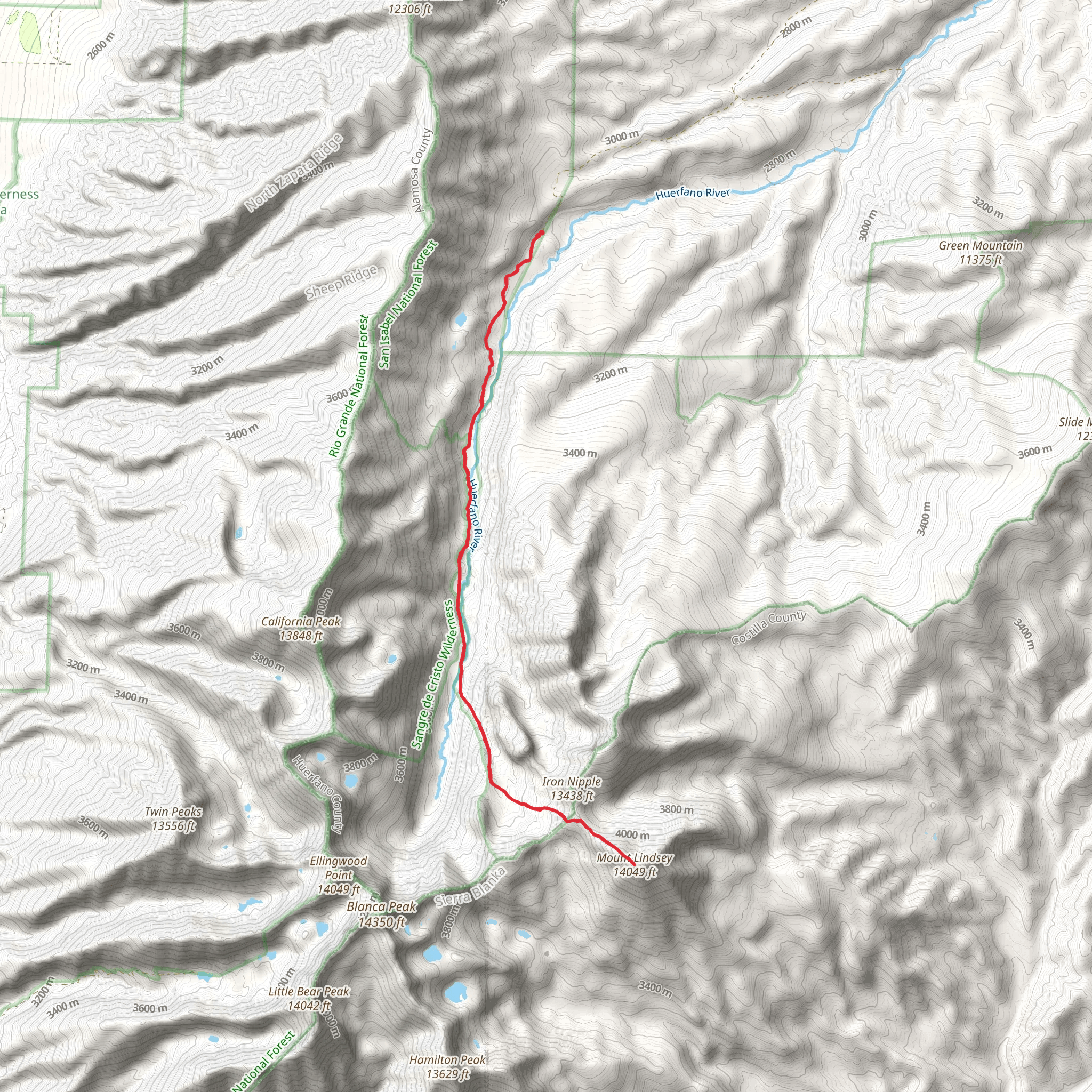 Mount Lindsey Trail mobile static map