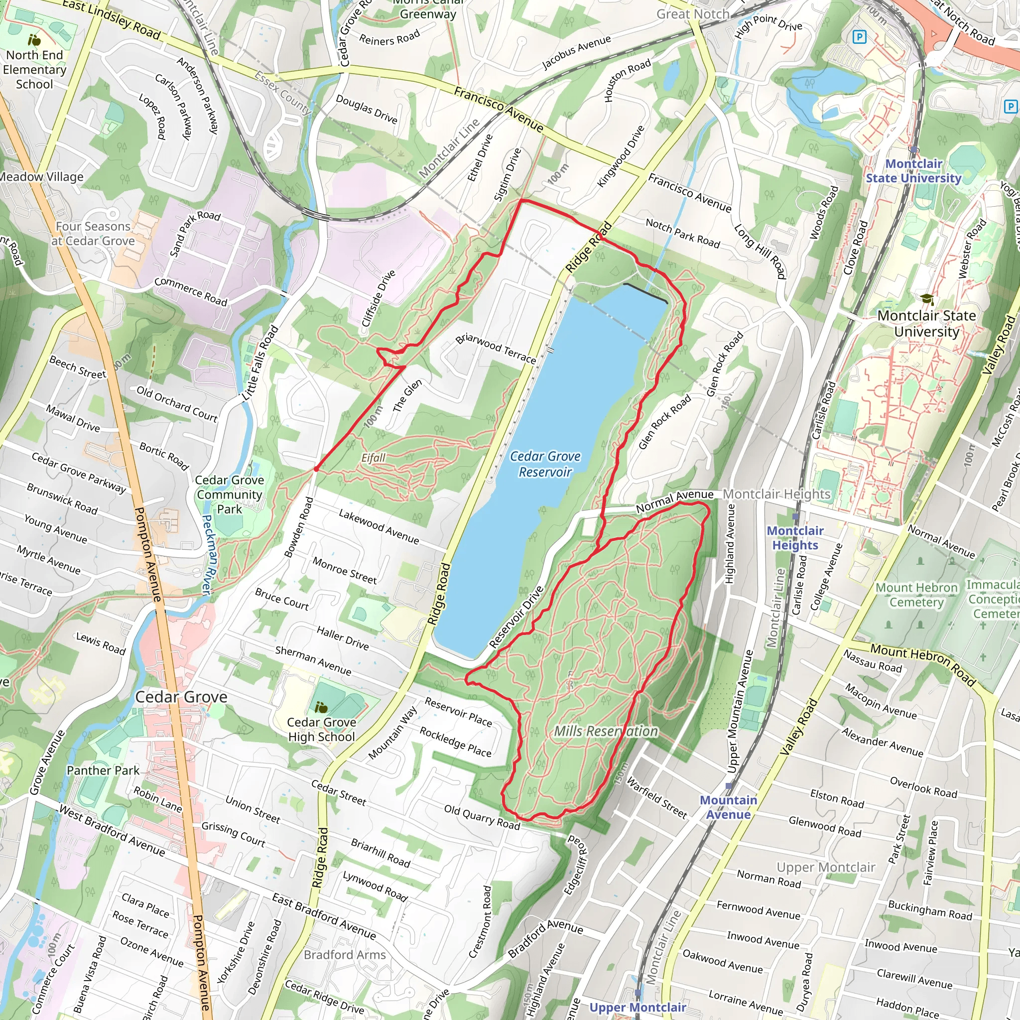 Cedar Grove Reservoir, Lenape and Blue Loop Trail mobile static map