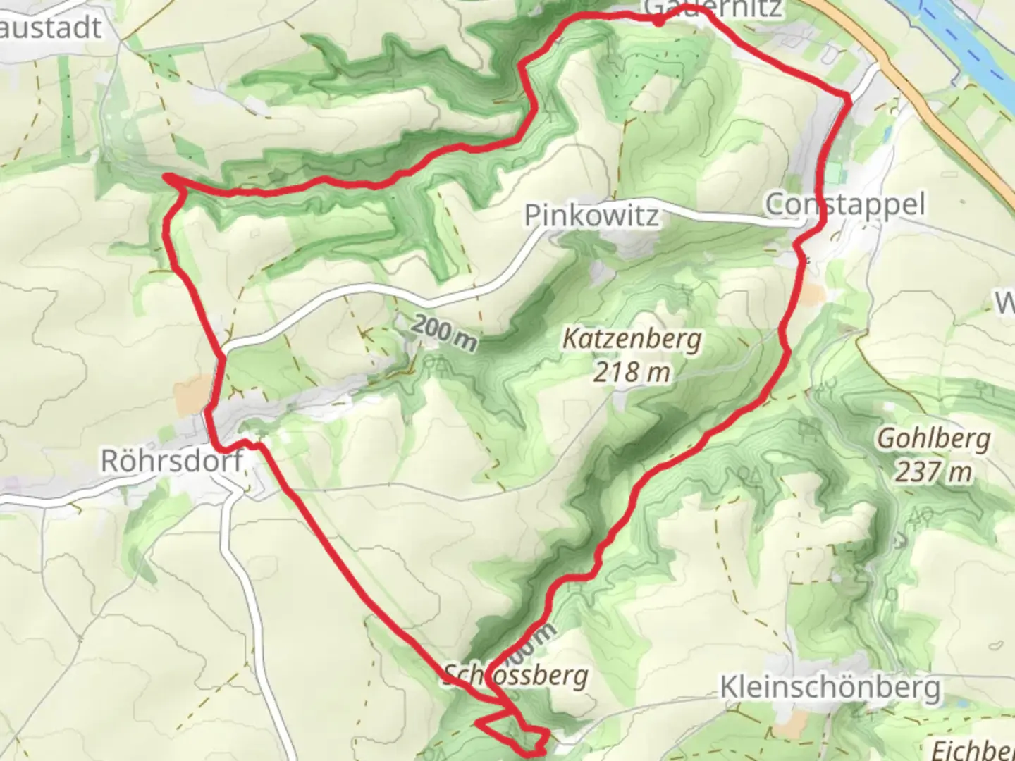 An image depicting the trail Betstein from Gauernitz via Gruener Strich - Burgenweg and its surrounding area.