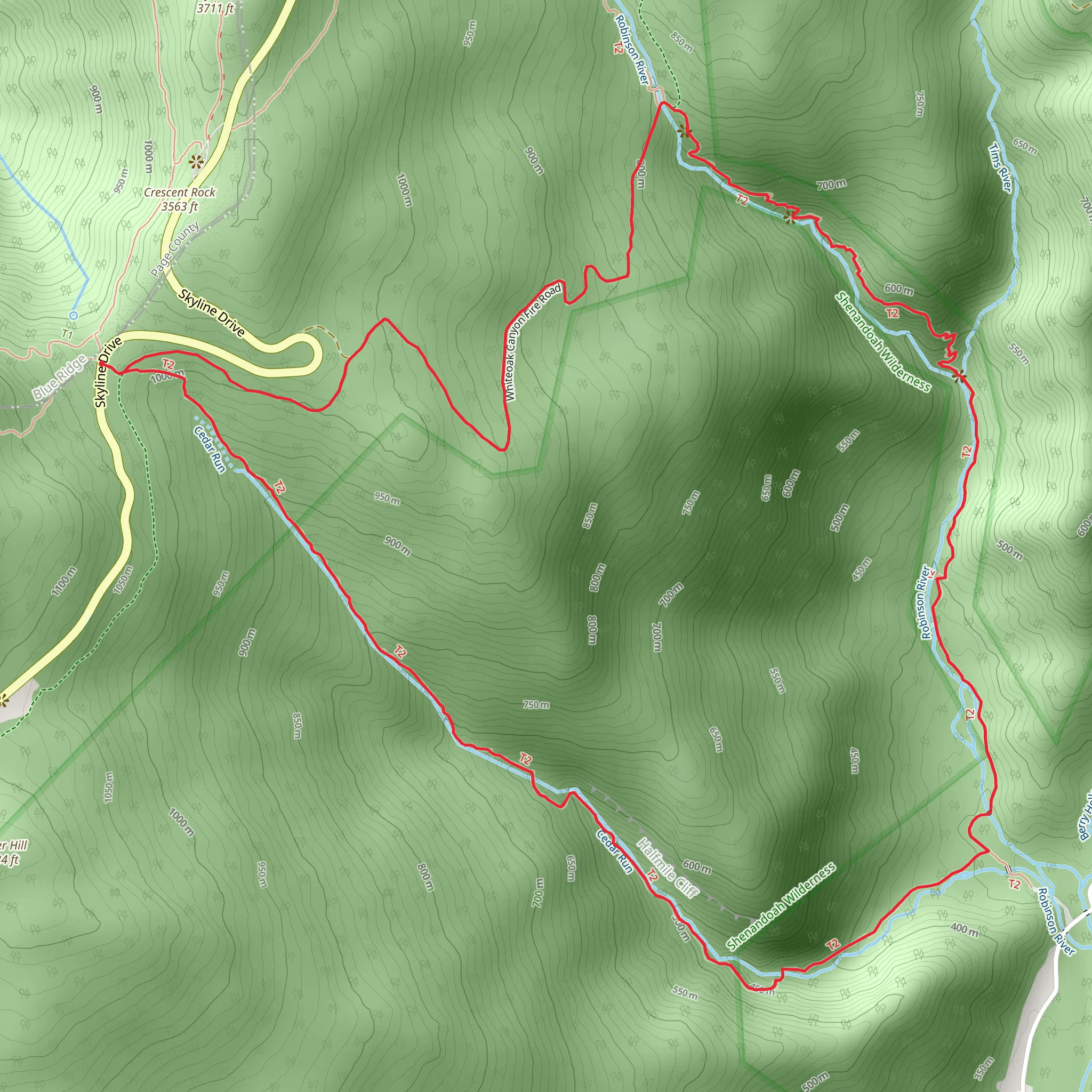 Cedar Run Trail and White Oak Canyon Trail mobile static map