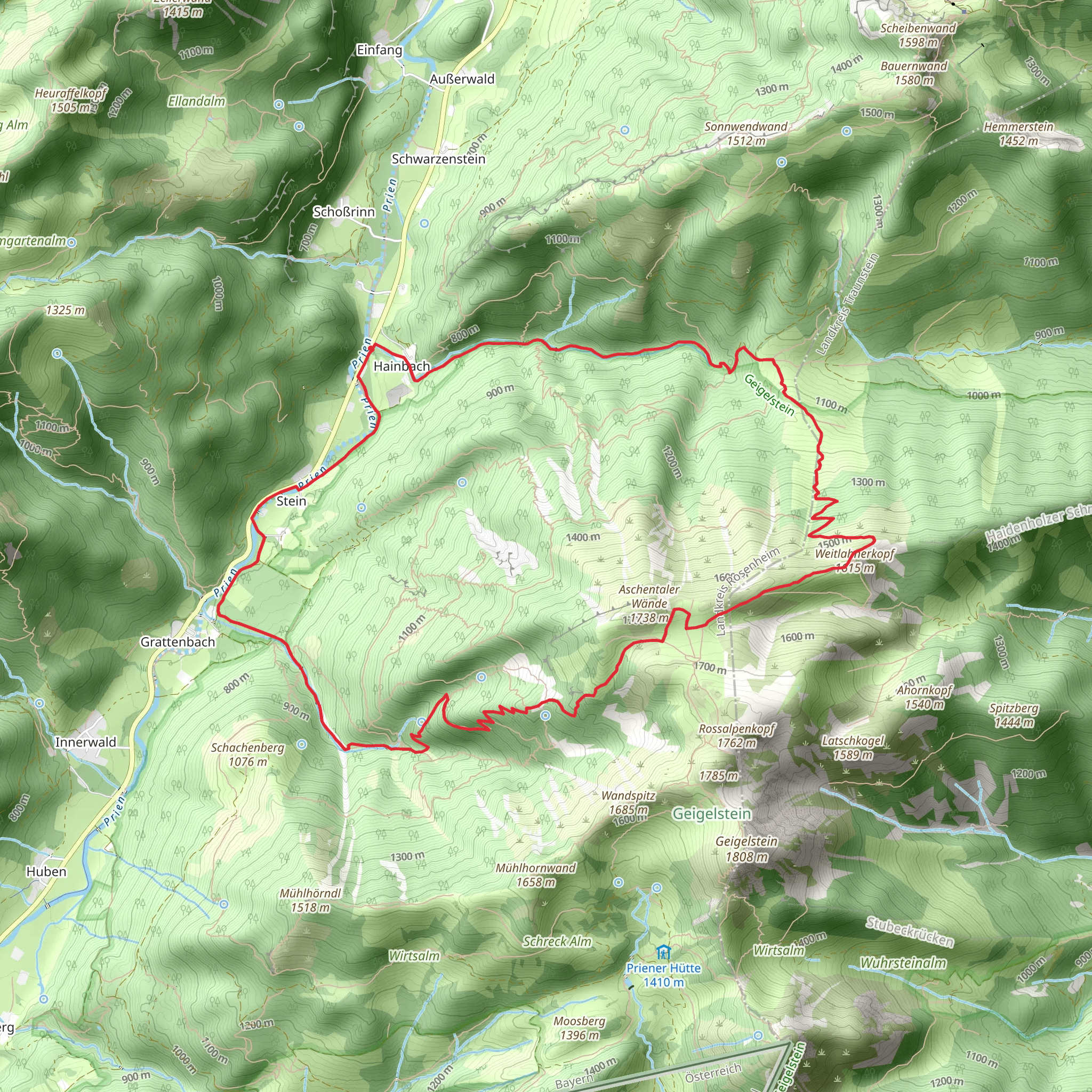 Wanderweg Hainbach - Dalsenalm and Via Alpina Purple mobile static map