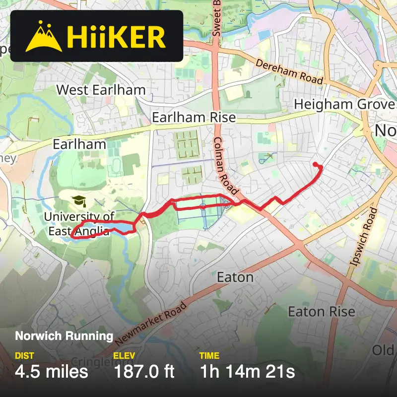 A map preview of the recording Norwich walk.