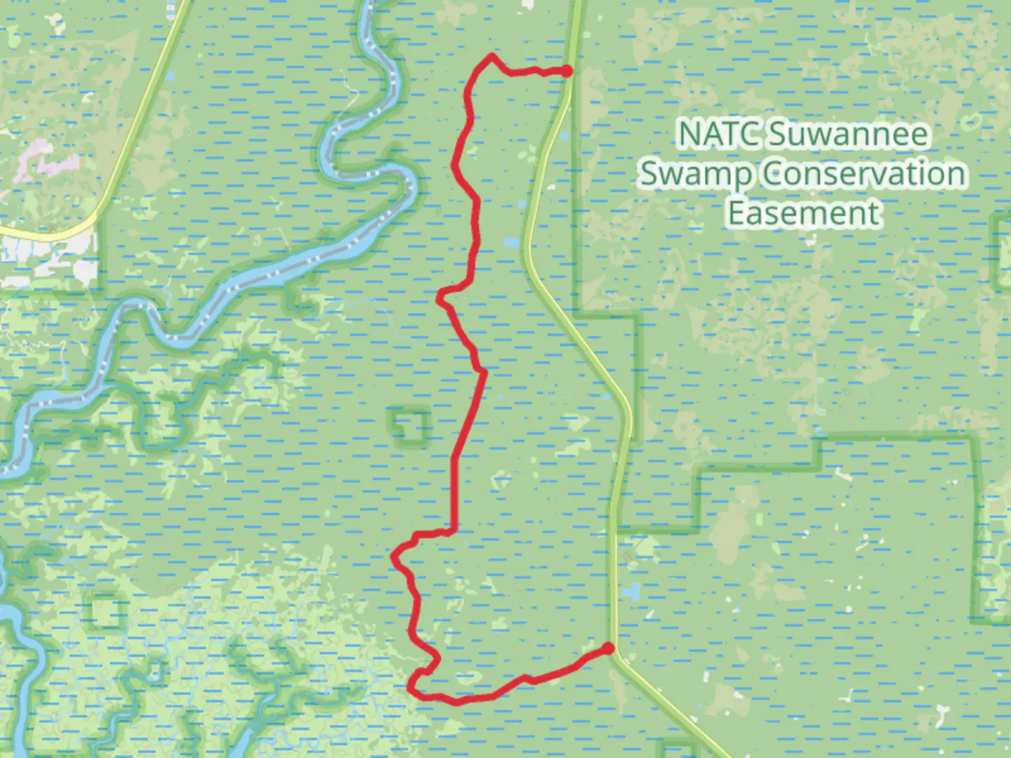 An image depicting the trail NW Co Road to S Entrance Road and its surrounding area.