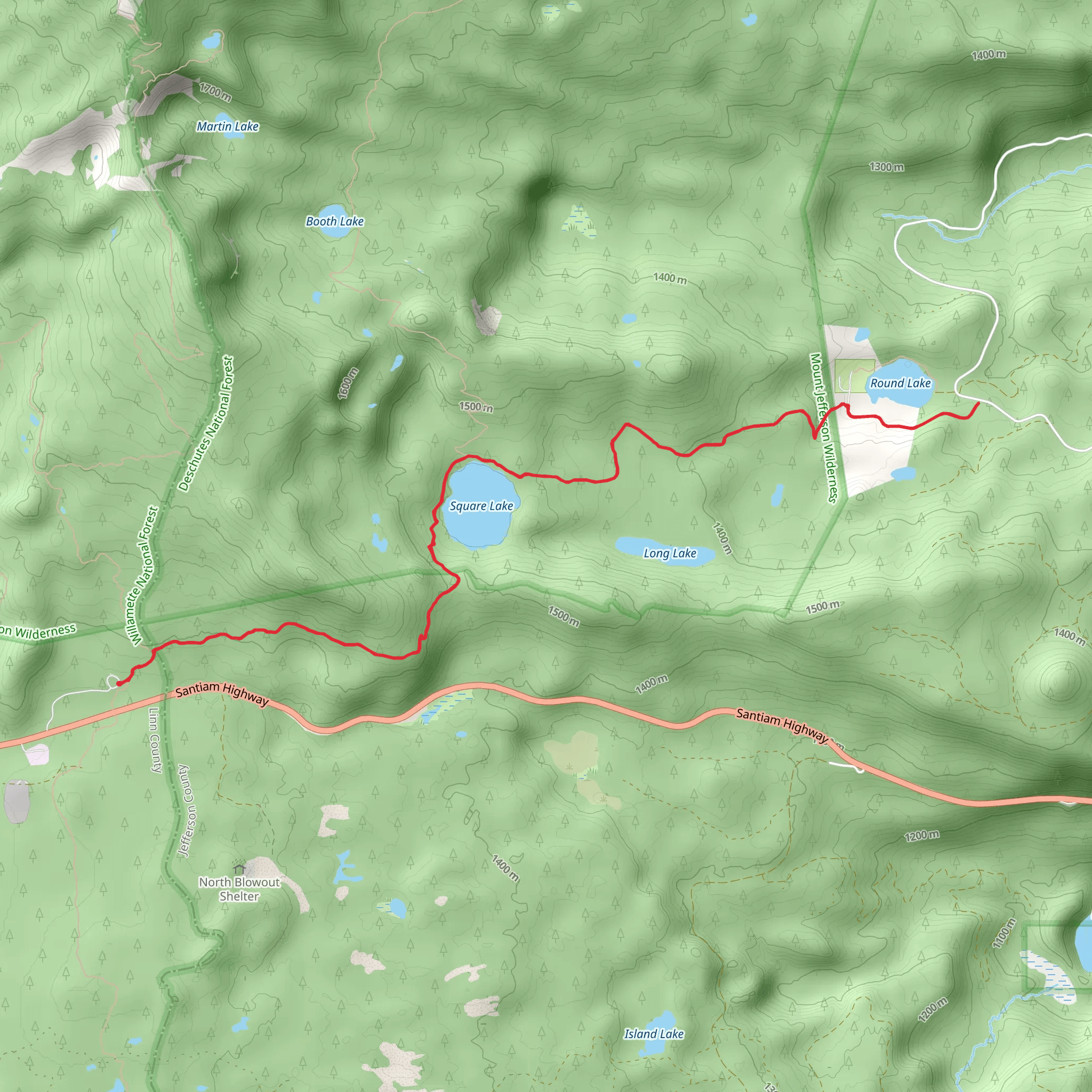 Square Lake and Round Lake Out and Back mobile static map
