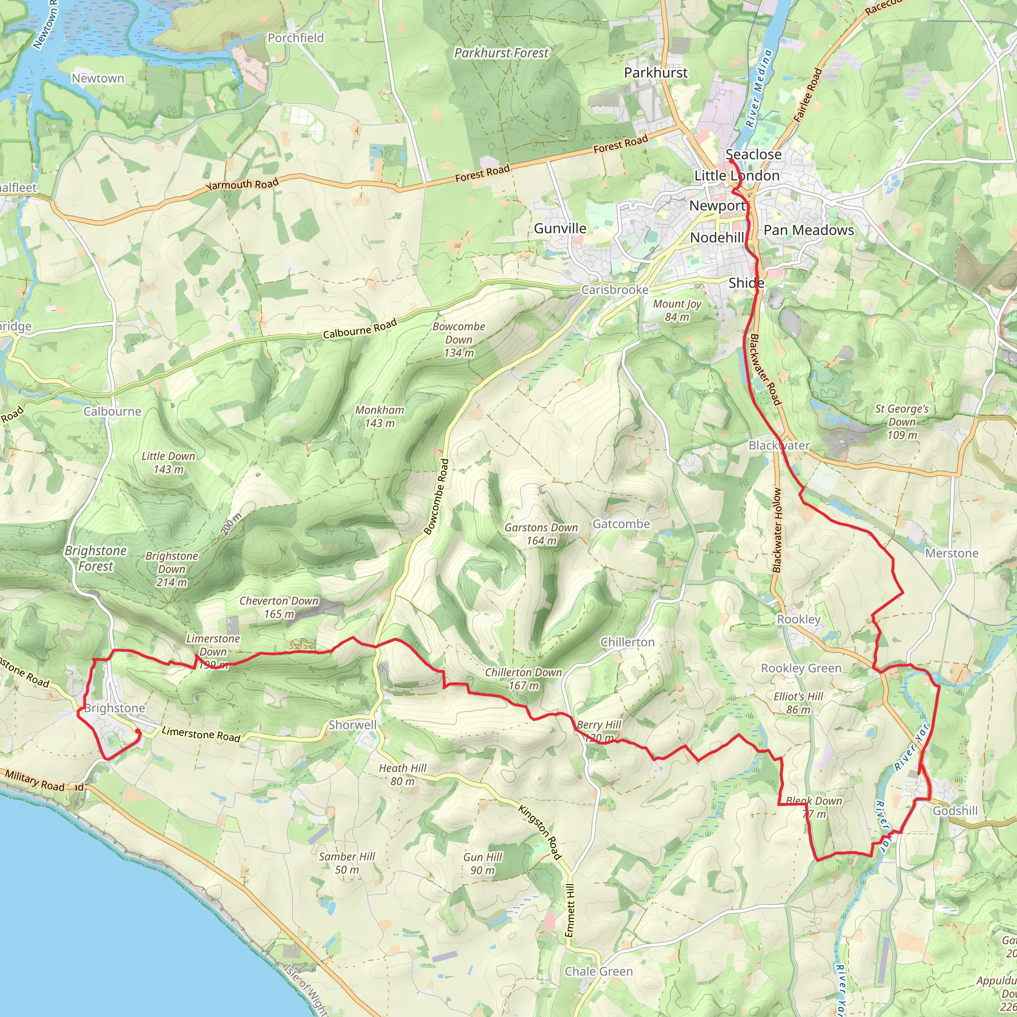 Newport to Brighstone Walk mobile static map