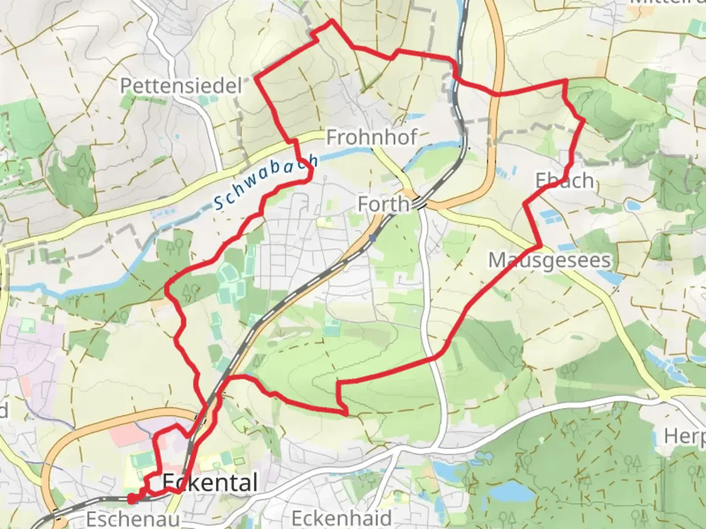 An image depicting the trail Rundweg um Forth and its surrounding area.