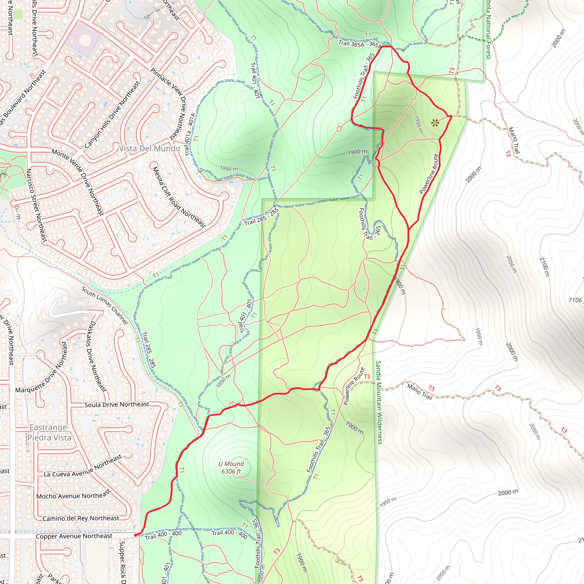 Foothills Trail - Copper Avenue Northeast mobile static map