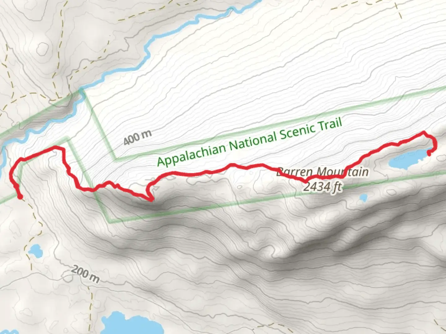 An image depicting the trail Barren Mountain and Cloud Pond and its surrounding area.