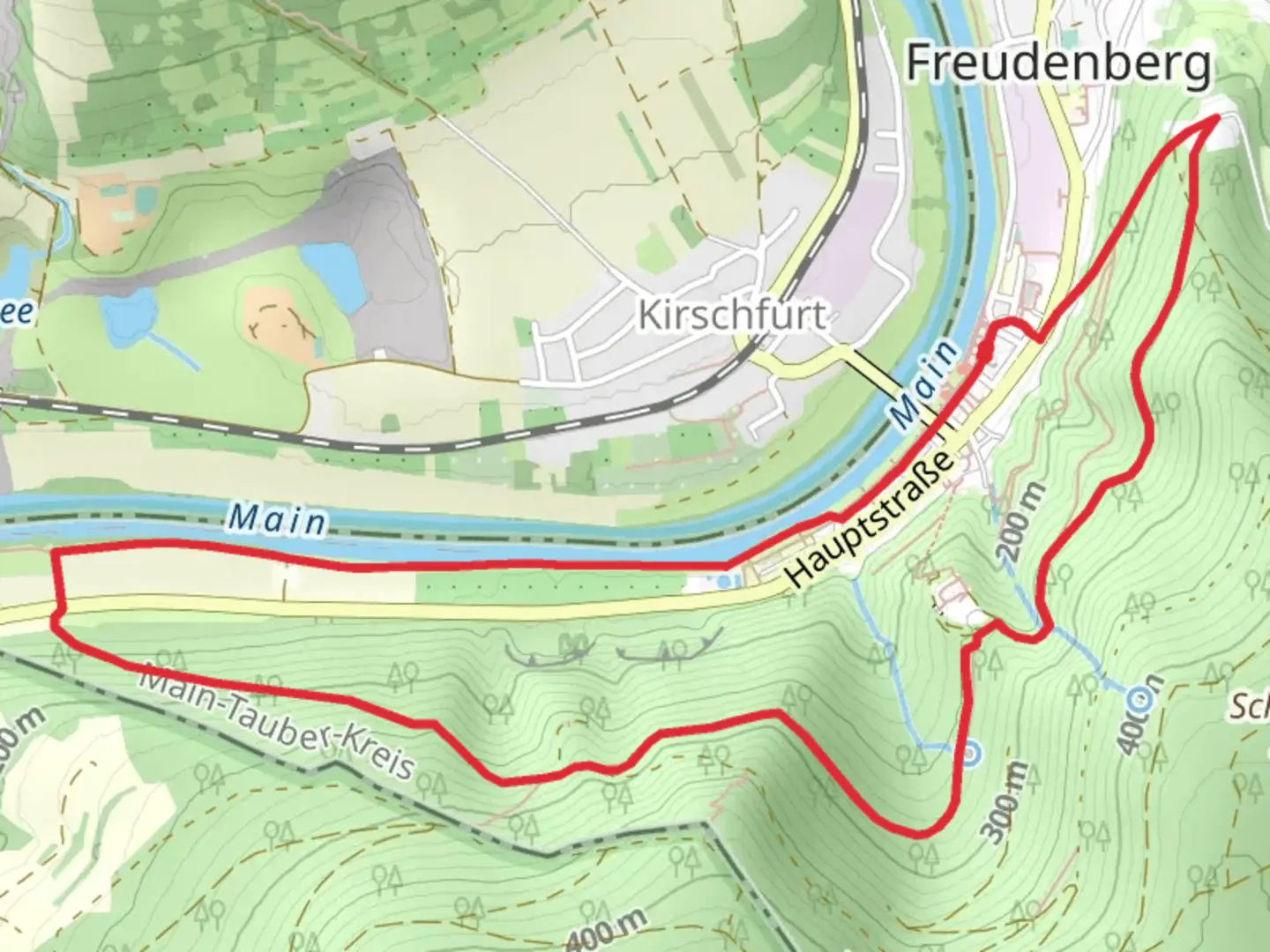 An image depicting the trail Main via Liebliches Taubertal and Mautersbrunnen Weg and its surrounding area.