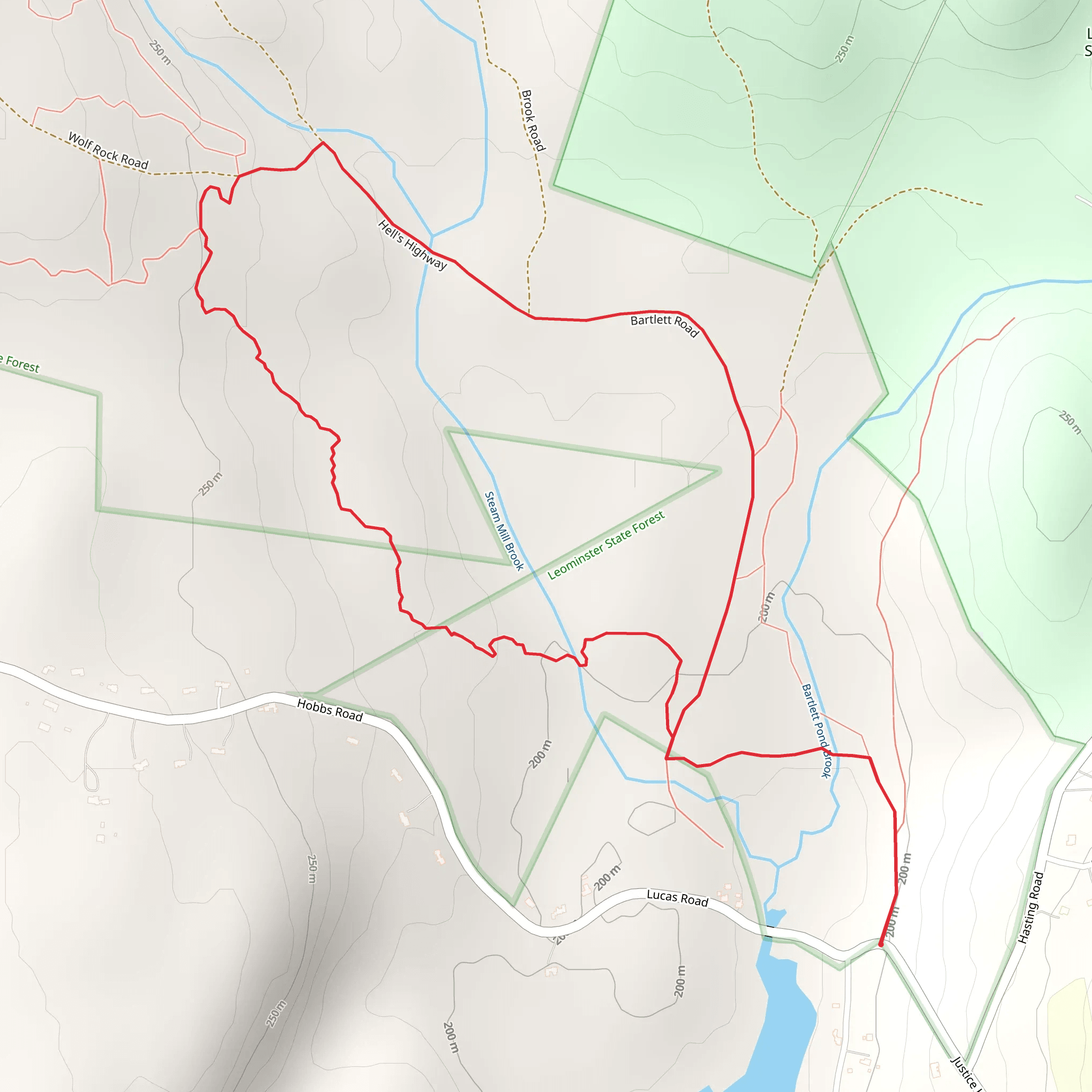 Hell's Highway and Steam Brook Loop Trail from Stuart Pond mobile static map