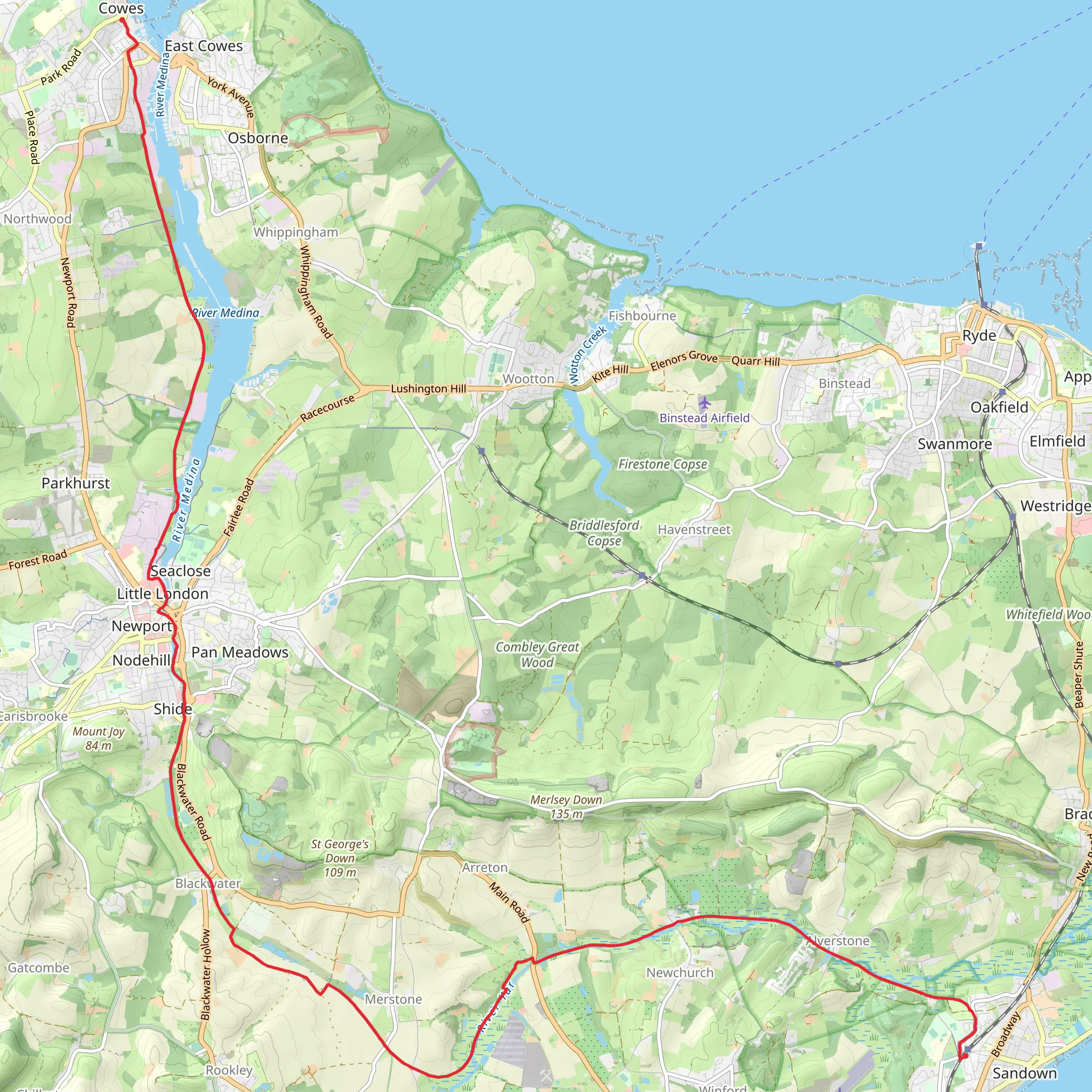 Cowes to Sandown Walk mobile static map