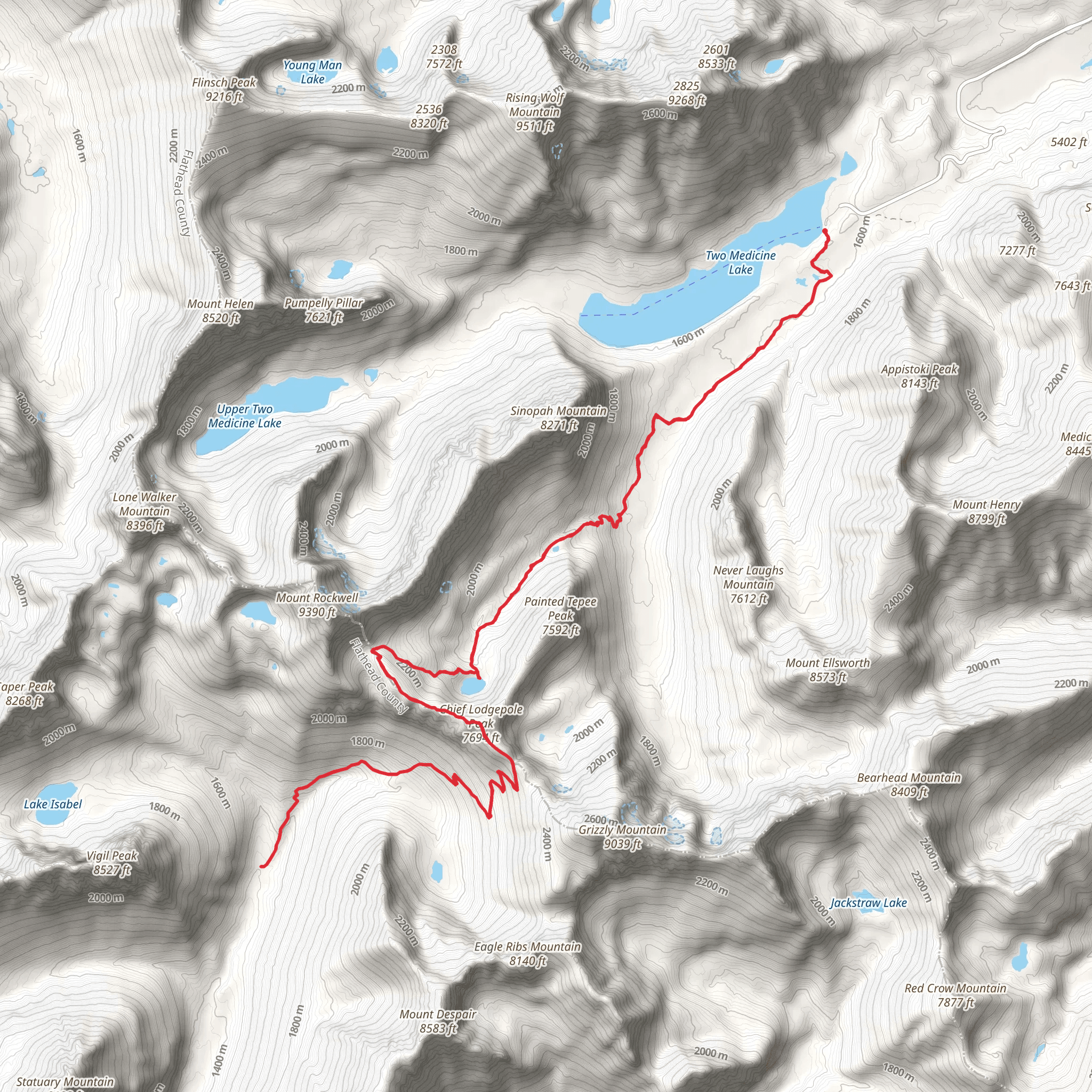 Two Medicine Pass via Two Medicine Lake South Shore mobile static map