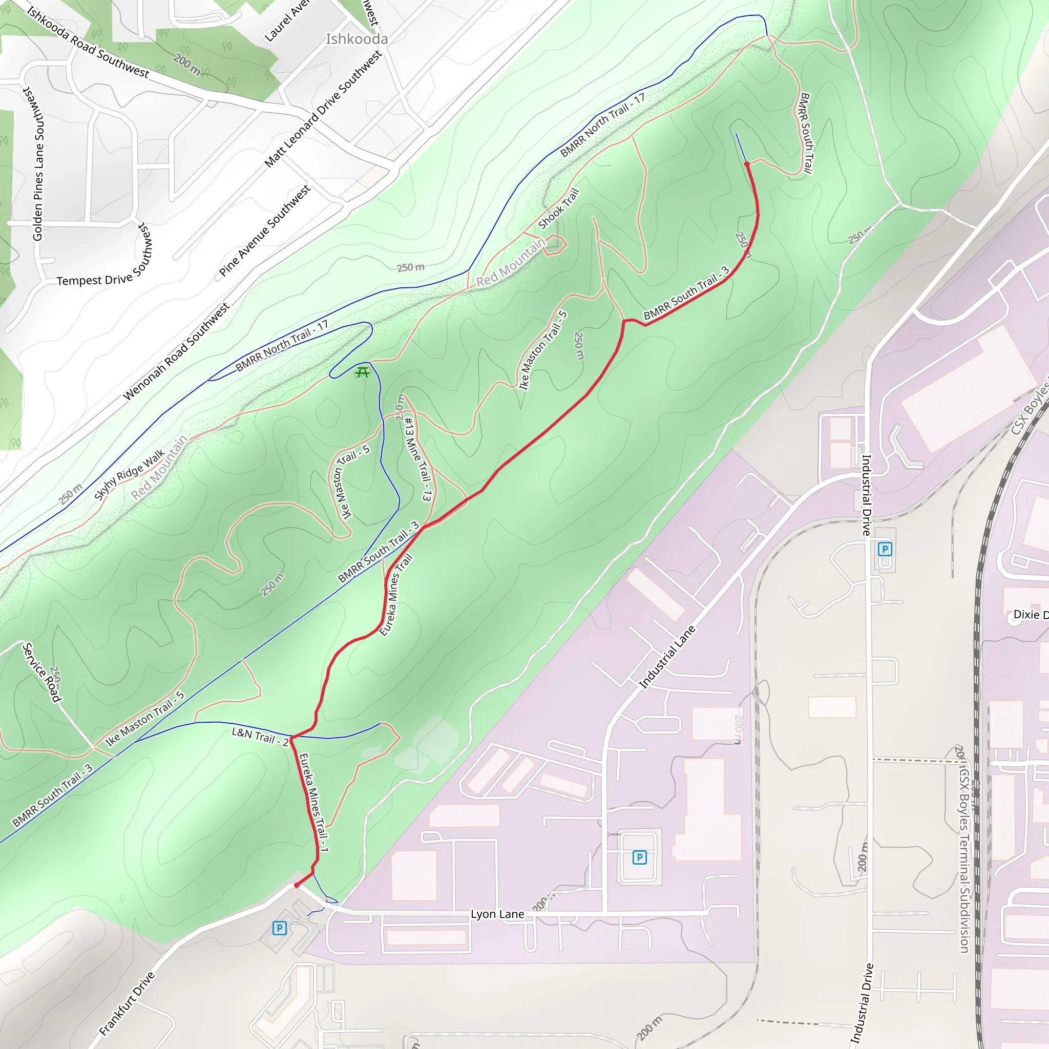 Eureka Mines and BMRR South Trail mobile static map