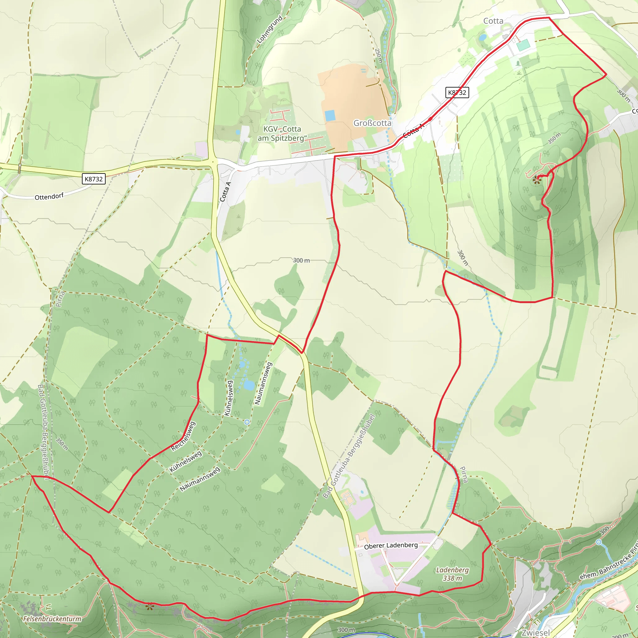Cottaer Spitzberg and Ladenberg Loop via Grüner Strich mobile static map