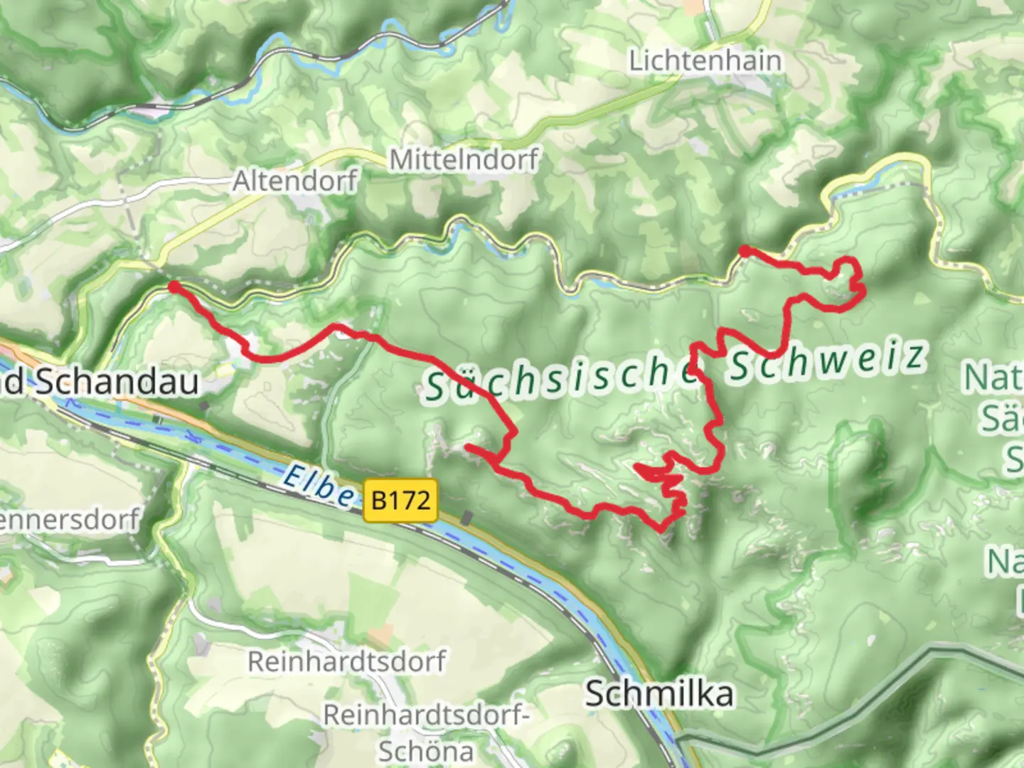 An image depicting the trail Lichtenhainer Wasserfall to Wustmanndorfel Walk via Schrammsteinaussicht and its surrounding area.
